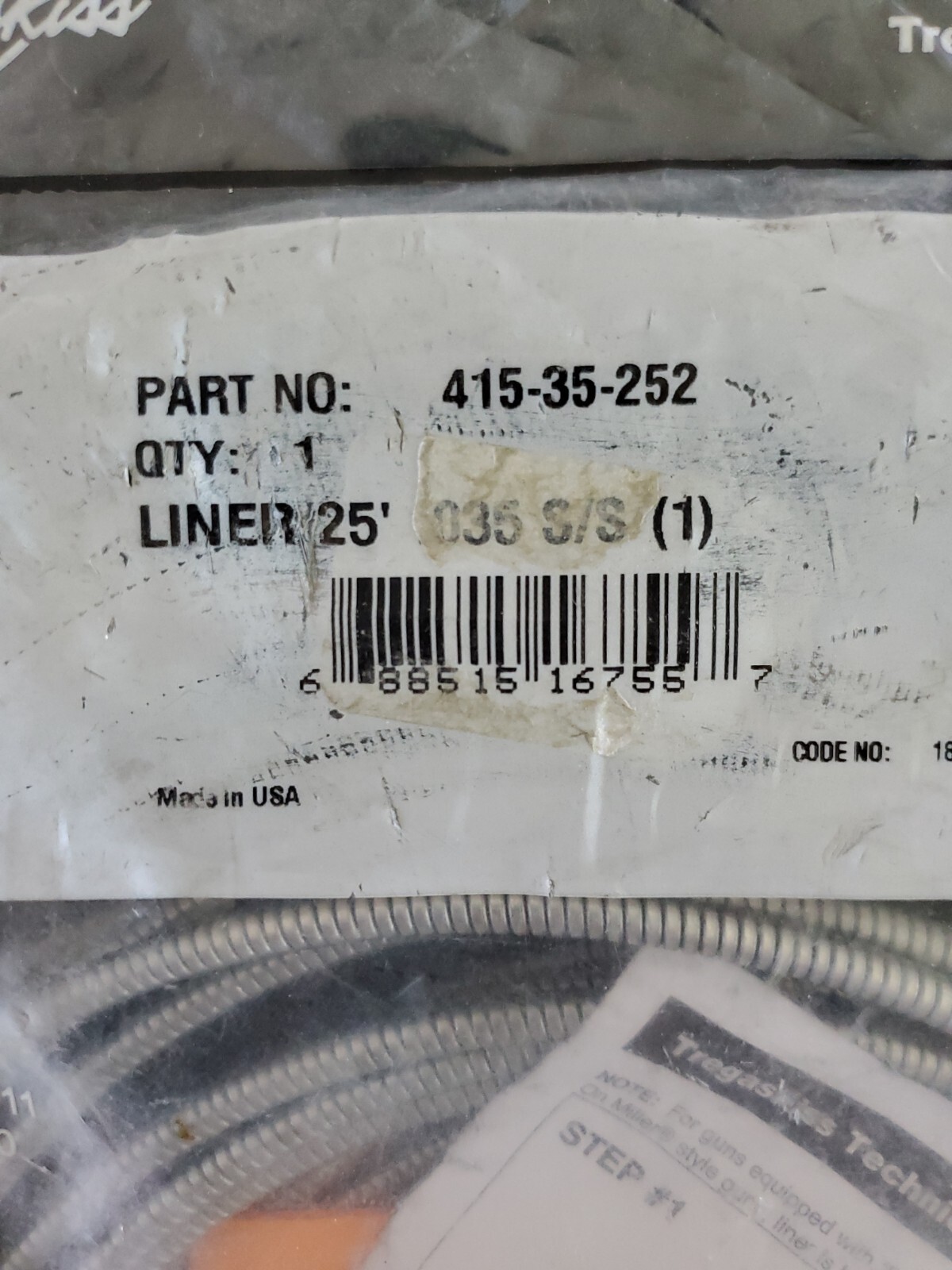 TREGASKISS WELDING LINER. 415-35-252. 25′
