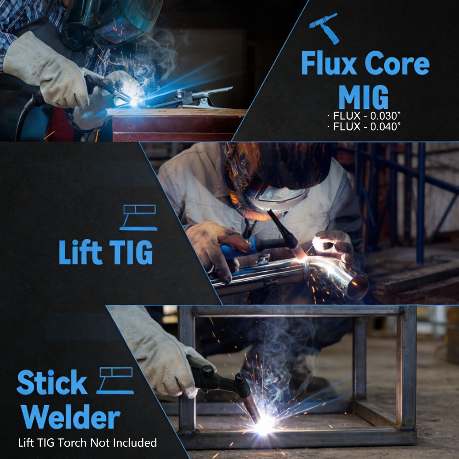 MIG200 110/220V 3-in-1 MIG Welder 200A TIG/MIG/MMA NO GAS IGBT Welding Machine