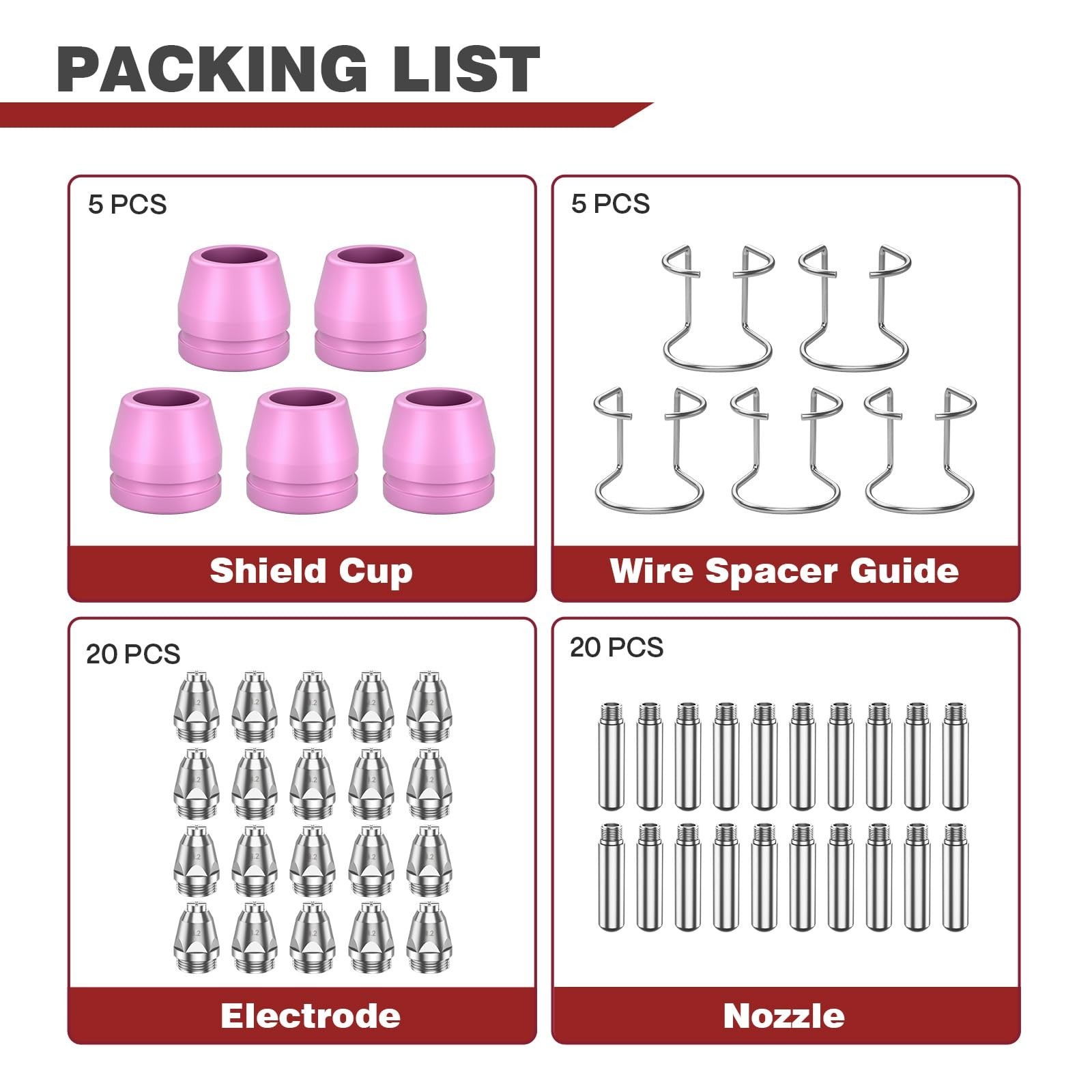 Plasma Cutter Torch Consumables 50Pcs .045” Accessories for SG-55 AG-60 WSD-60