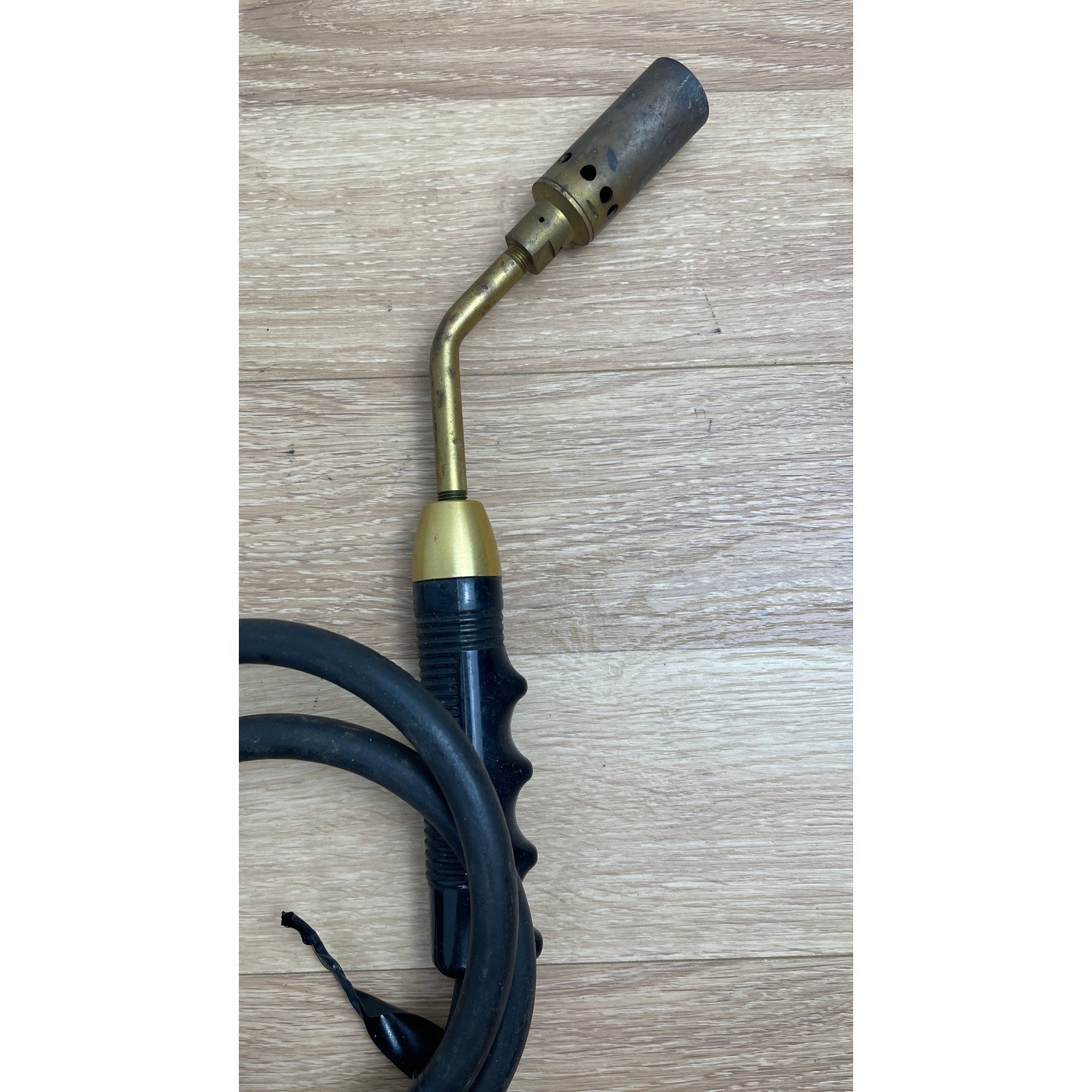 Vtg Brass Propane Torch Kit with Hose and Regulator Valve Assembly Gold Black