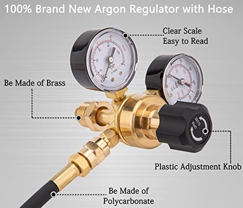 Argon CO2 Welding Regulator with Gauges, 0-4500PSI, 6.6Ft Hose for MIG TIG