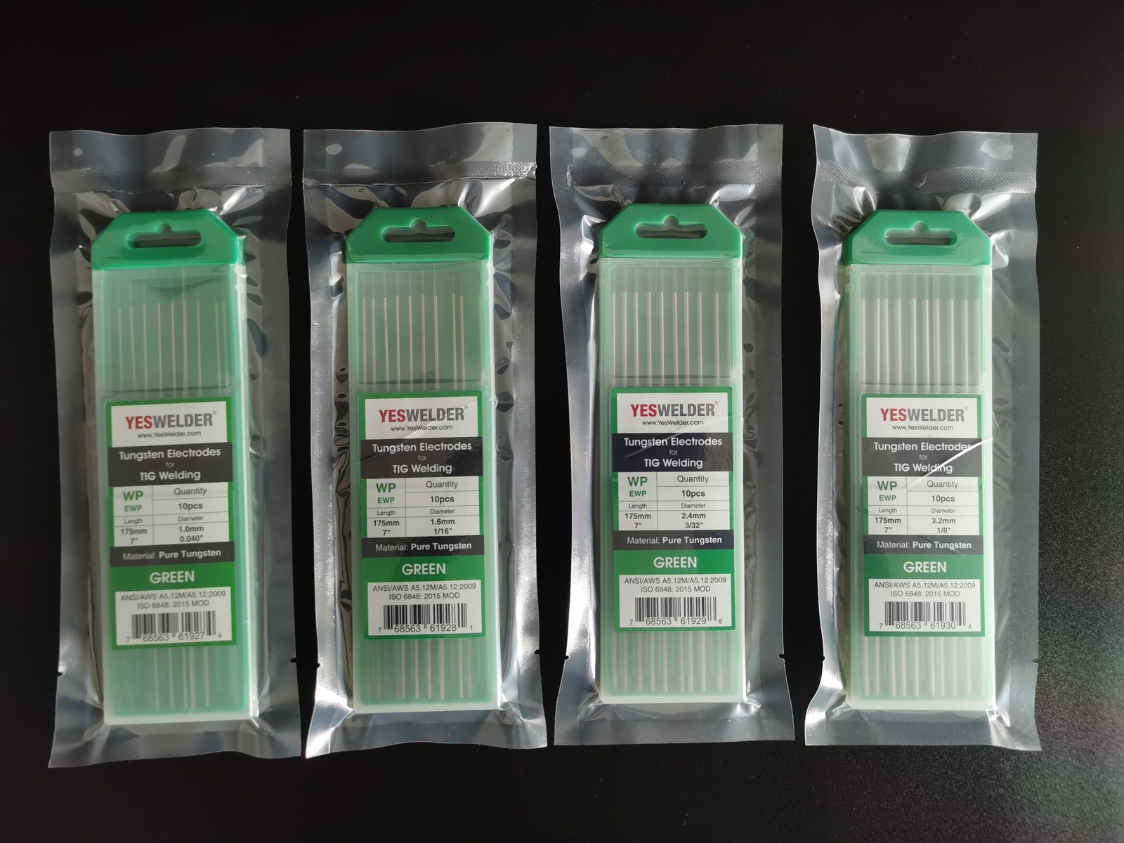 10-pk .040″-5/32″x7″ Pure(Green, EWP) TIG Welding Tungsten Electrode