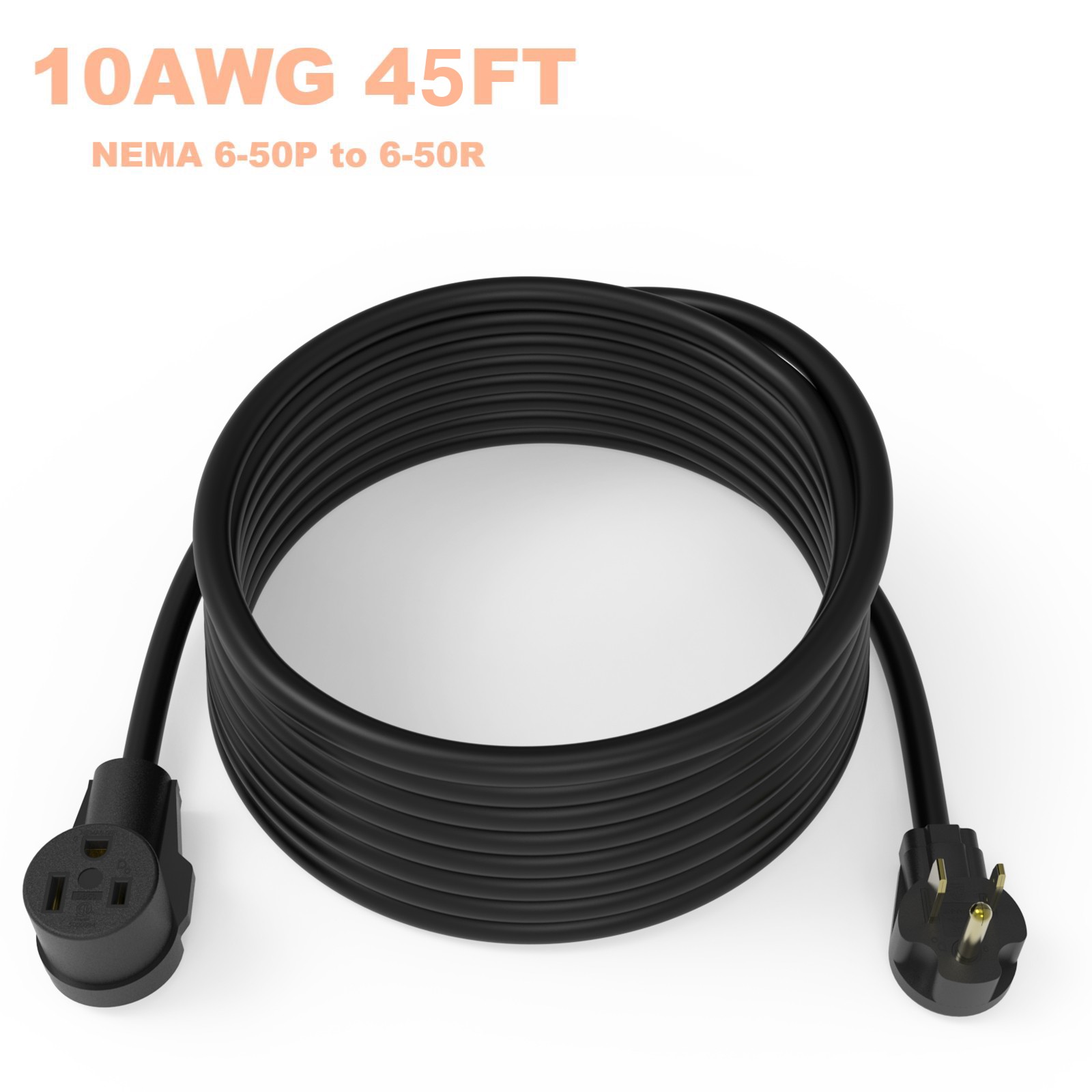 45FT 10 Gauge 250 Volt Welder Power Cord NEMA 6-50P to 6-50R Heavy Duty