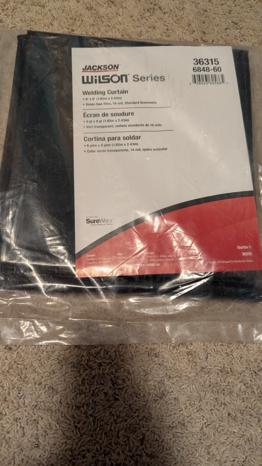 Jackson Safety 6′ High x 8′ Wide 14mm Vinyl Welding Curtain Green •Grommets(NEW)