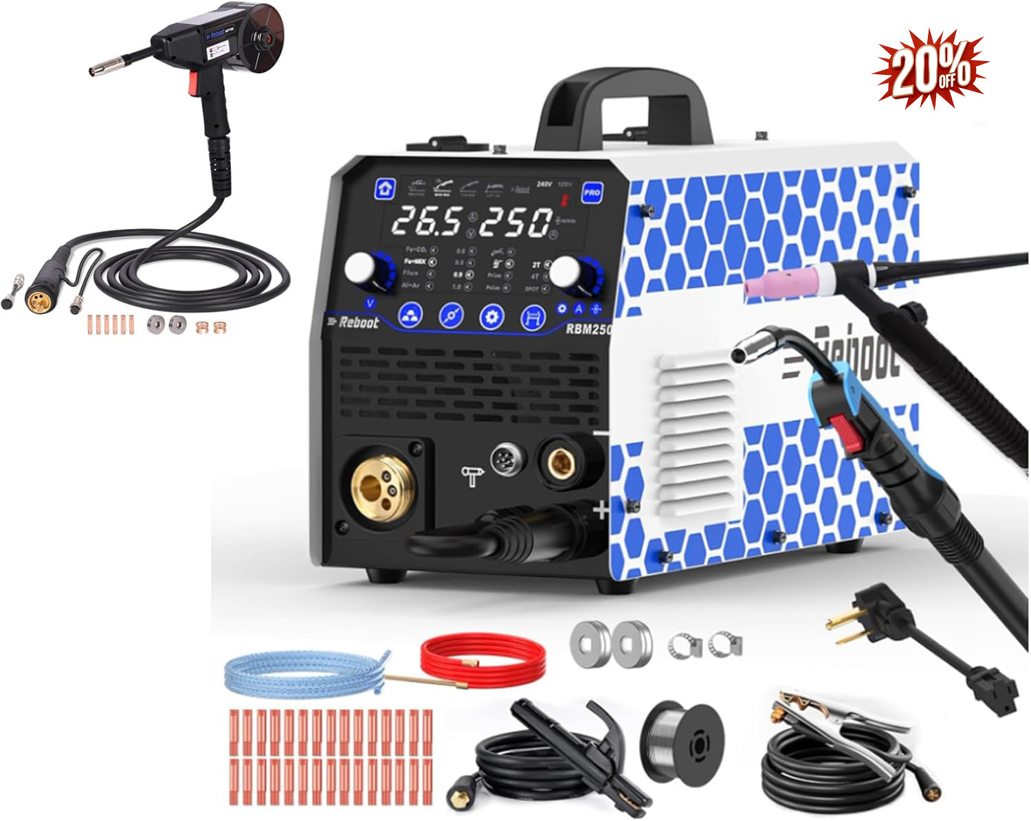 250Amp MIG Welder TIG Torch Included RBM2500 PRO with Spool Gun 150Amp