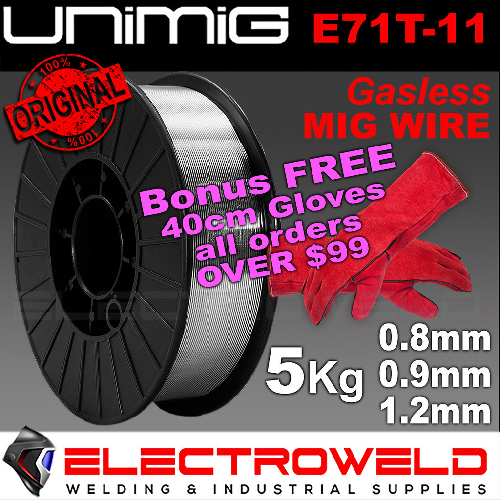 UNIMIG E71T-11 Gasless Mig Wire Flux Cored Welding Mild Steel 5kg 0.8mm .9mm 1.2