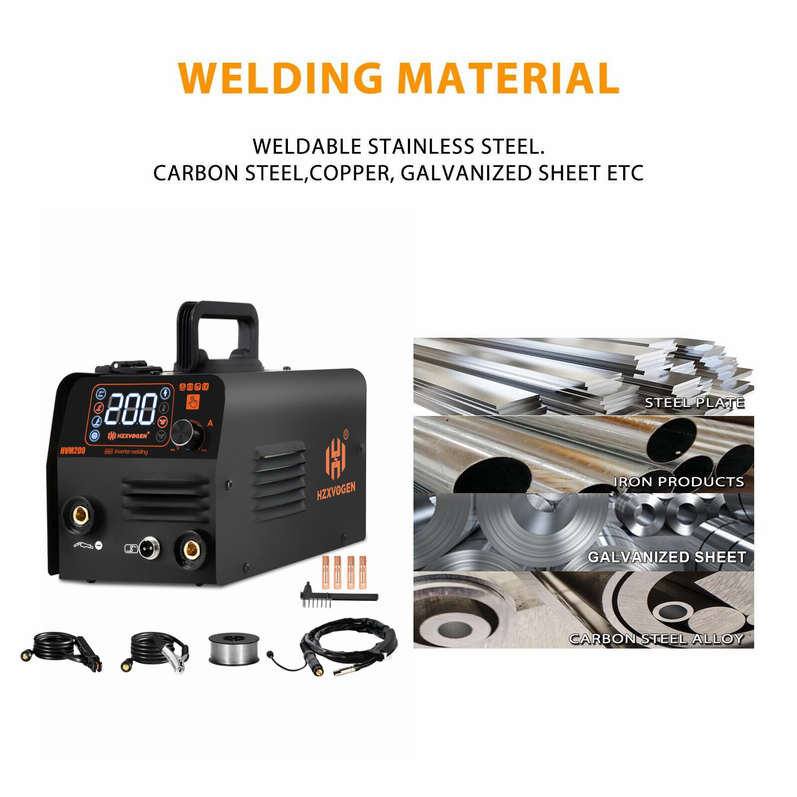 HVM200 3in1 MIG Welder Flux-Core Wire, Gasless MIG Stick Lift TIG MMA IGBT