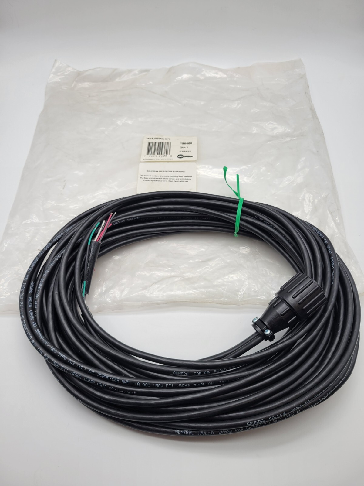 Miller 196466 Control Cable 30′ Black New Replacement Part