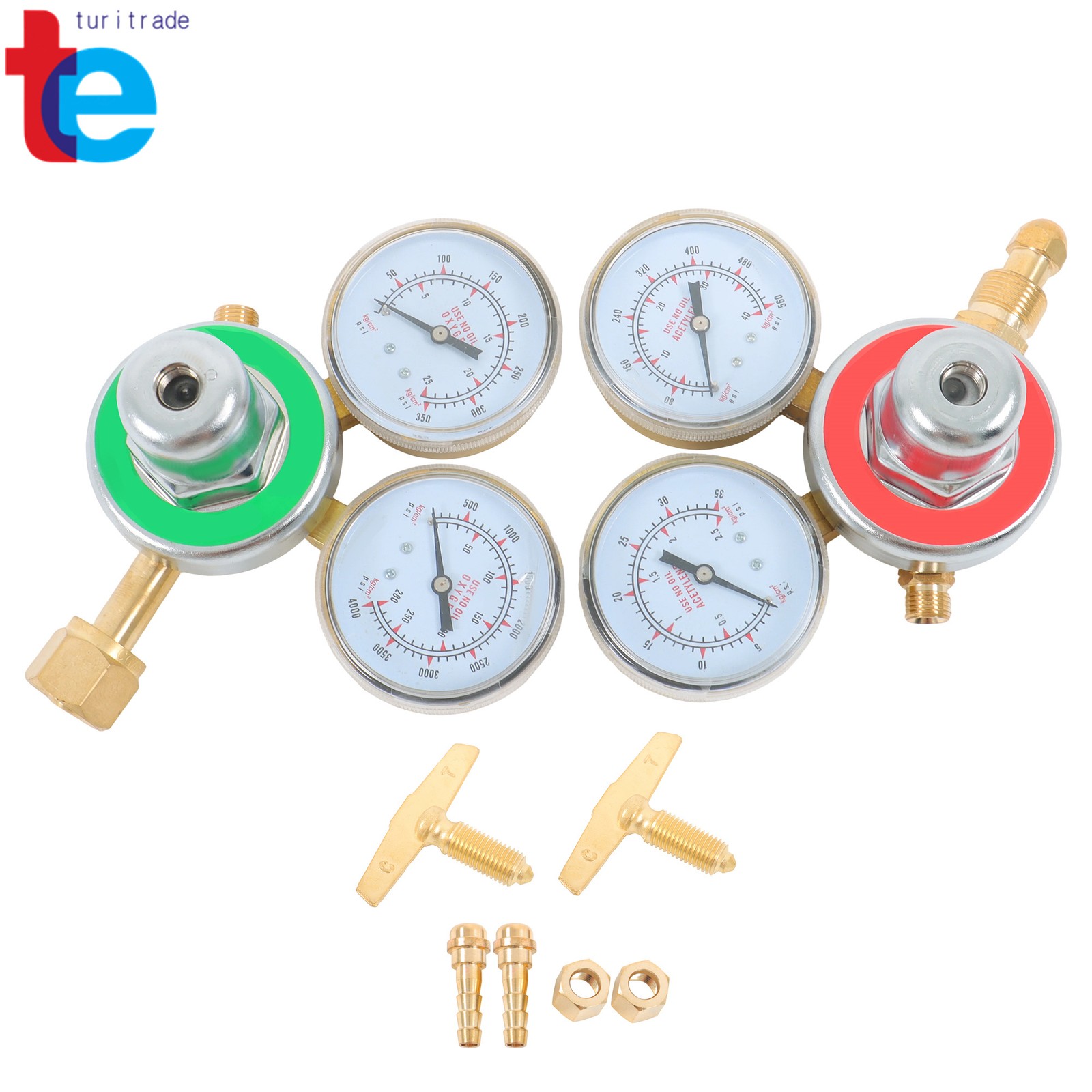 Welding Torch Kit Brass Oxygen CGA-540 & Acetylene CGA-510 Regulators Gauges