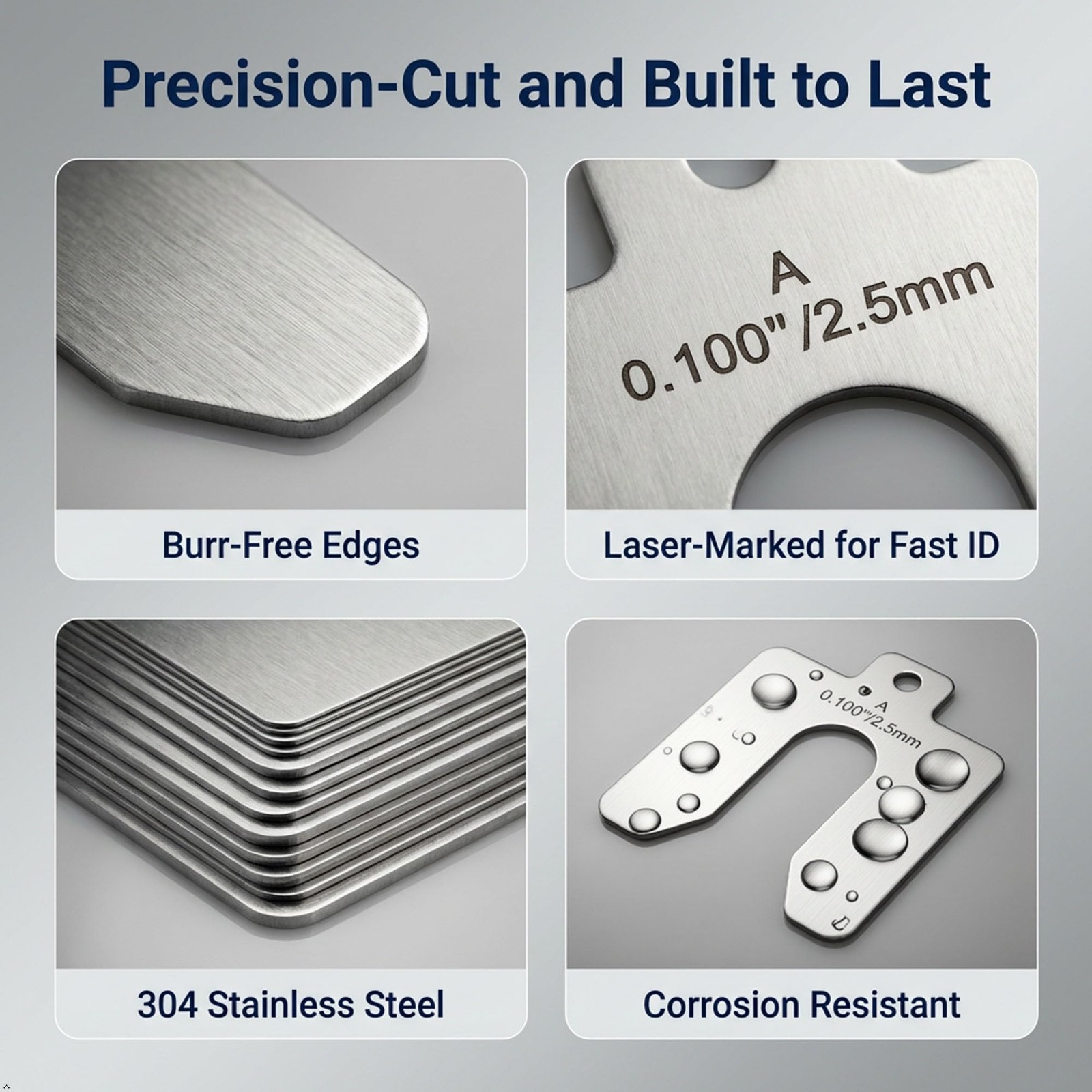 304 Stainless Steel Slotted Shim Kit 2″ x 2″, 13 Thickness Assortment (5pcs E…