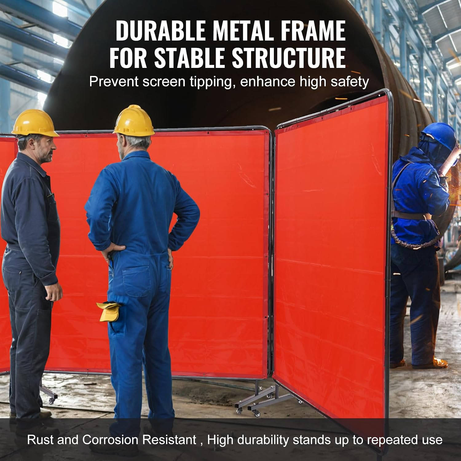 Welding Screen with Frame, 6′ X 6′ 3 Panel Welding Curtain Screens on 12 Swivel
