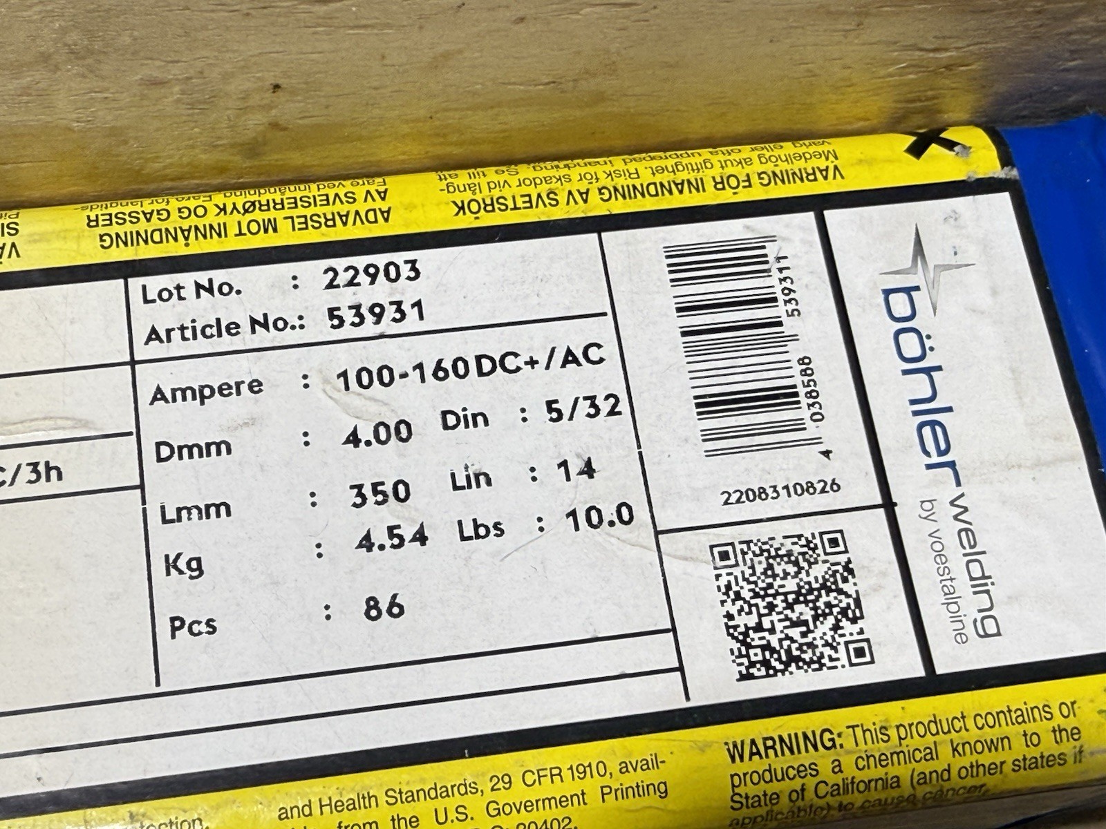 Avesta 316L-17 AC/DC 316 SS welding rod, 3/32″ X 12″ 10 LB – 53930 New