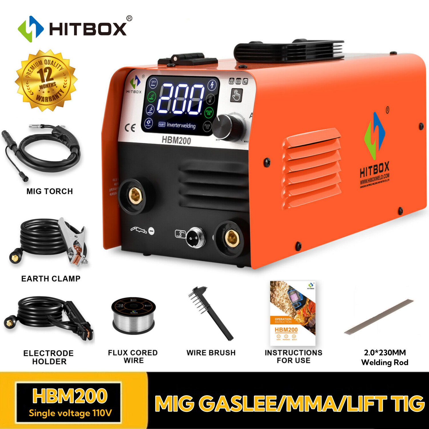 3 in1 MIG Stick Lift TIG Welder/Flux Cored MIG 200A Welding Machine for Beginner