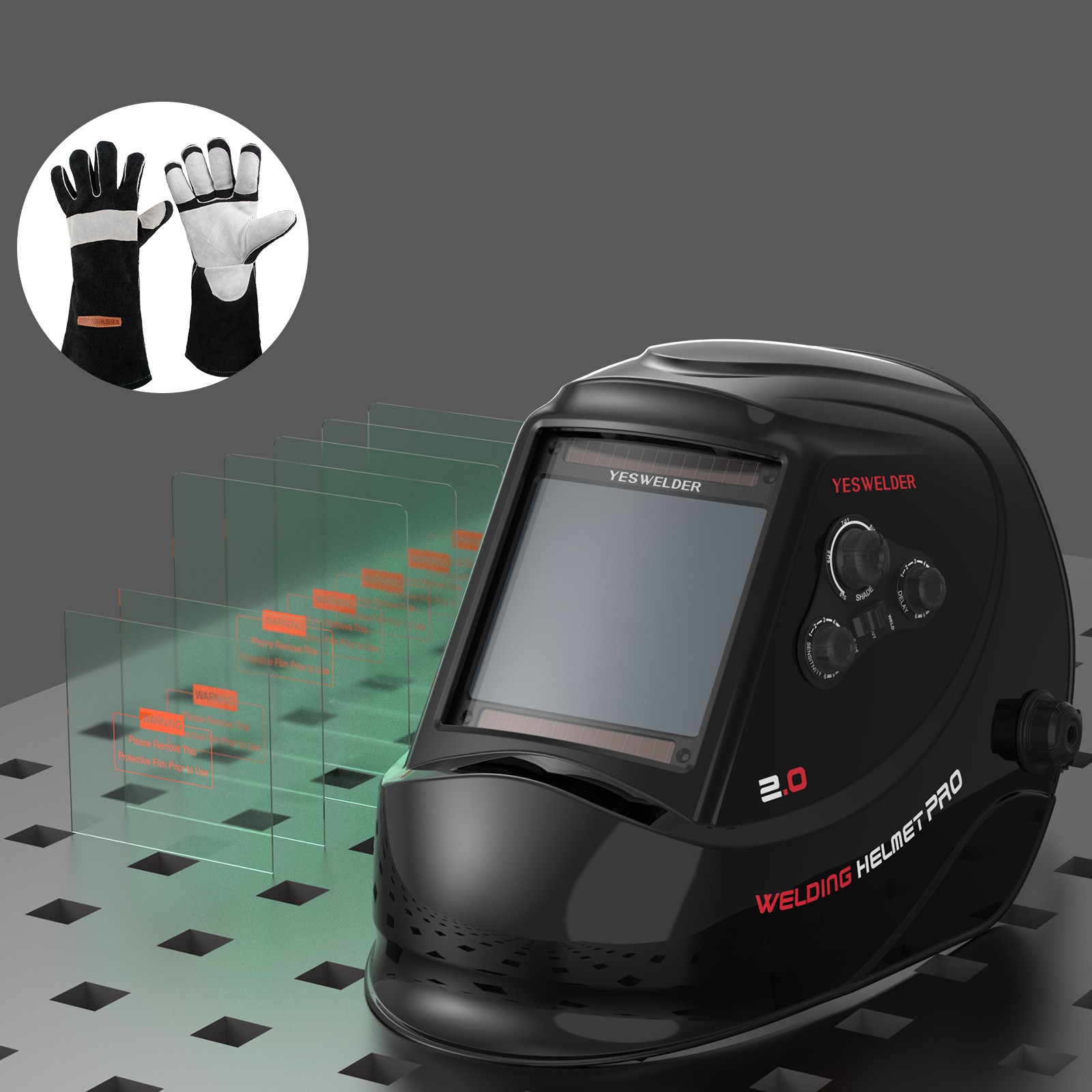 1/1/1/1 ADF Welding Helmet 4 Sensors Wide View TIG MIG ARC+Gloves+Welding Lens