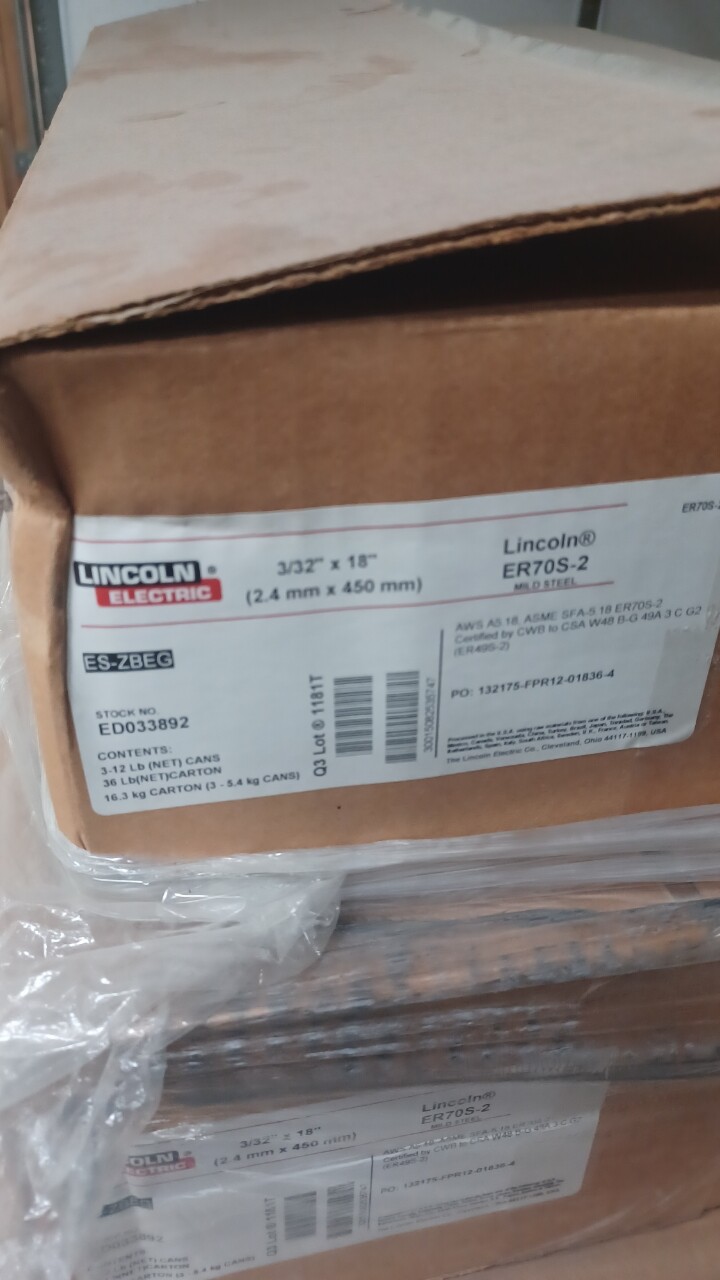 Lincoln Electric ER70S-2 Tig Wire, 3/32″ x 18″ , 36 lb box, ED033892