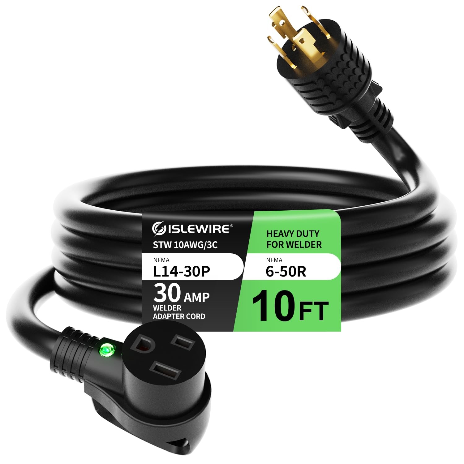 10FT Welder Adapter Extension Cord, NEMA L14-30P to 6-50R, 30 Amp 4-Prong to 3-P