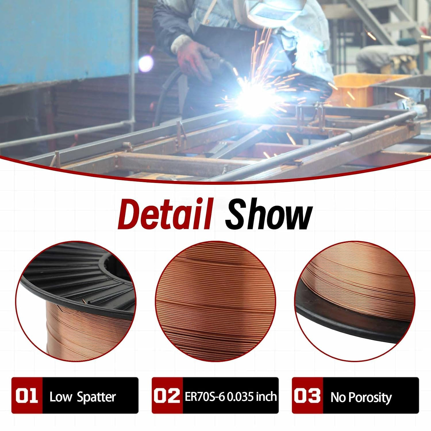 ER70S-6 Mild Steel 0.035 Inch MIG Welding Wire Low Splatter 33 Pound Spool Fit f