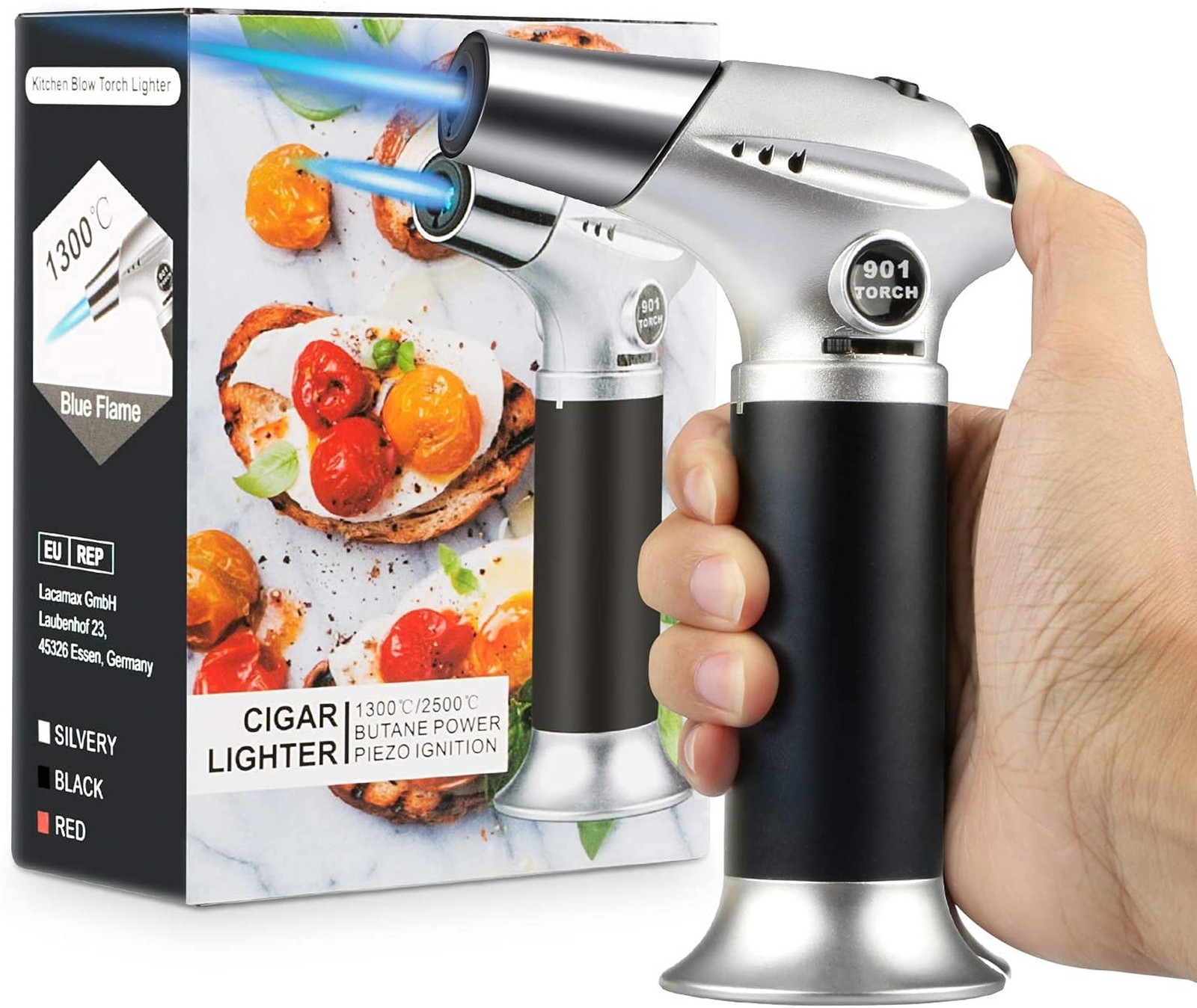 Kitchen Butane Torch, Safety Lock Adjustable Flame for Baking BBQ | 2500°F