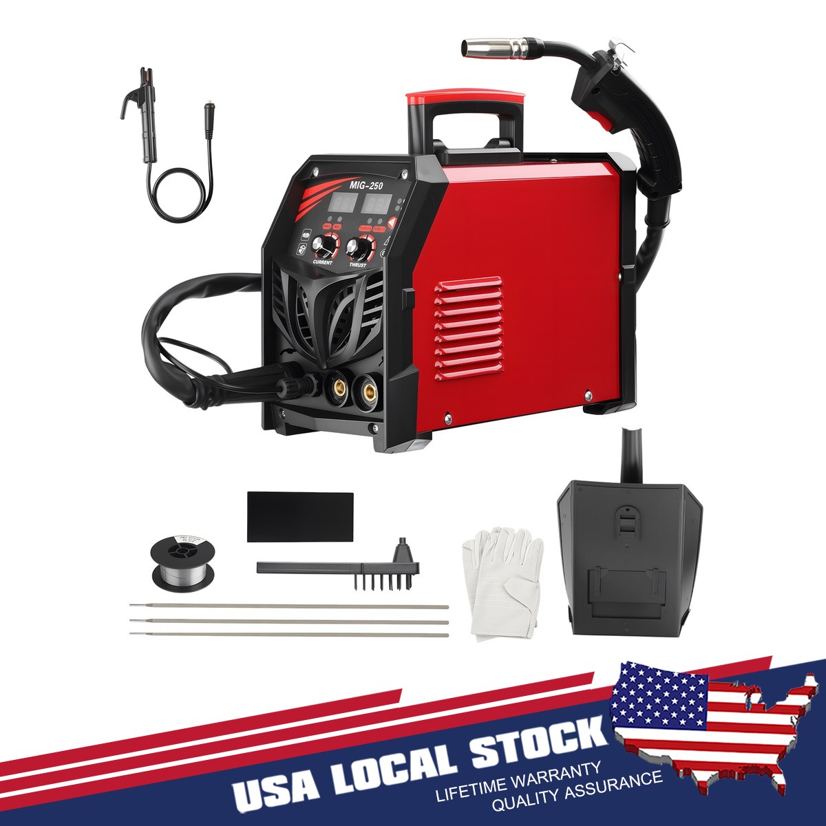 250A MIG Welder 110V Gas/Gasless Flux Core Stick Lift Tig Welding 250A MIG