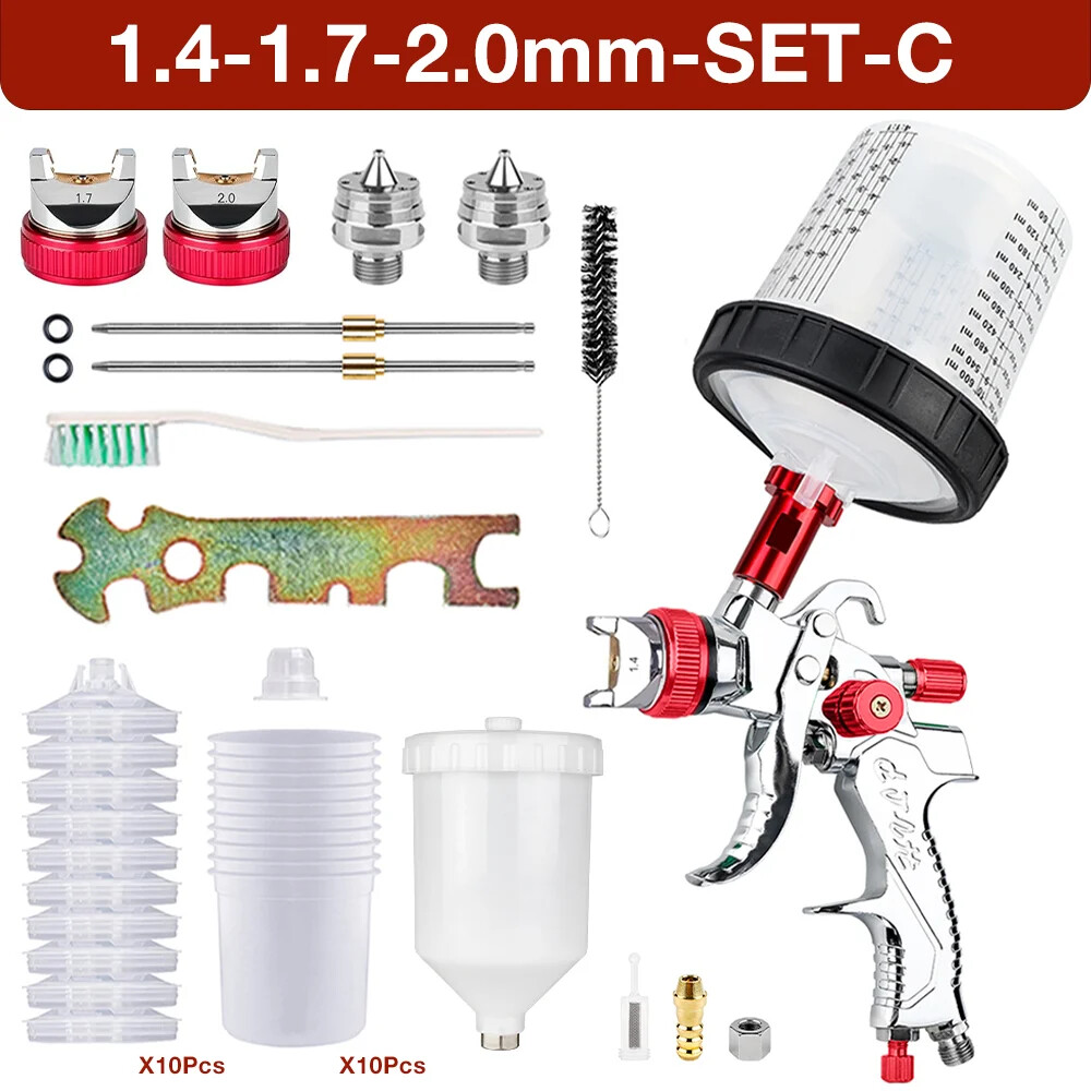 1.4mm 1.7mm 2.0mm HVLP Spray Gun Automatic Paint Spray Gun Tool 600ml No Clean