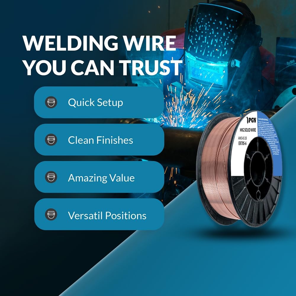 PGN Solid MIG Welding Wire – ER70S-6 .023 Inch – 10 Pound Spool – Mild Steel MIG