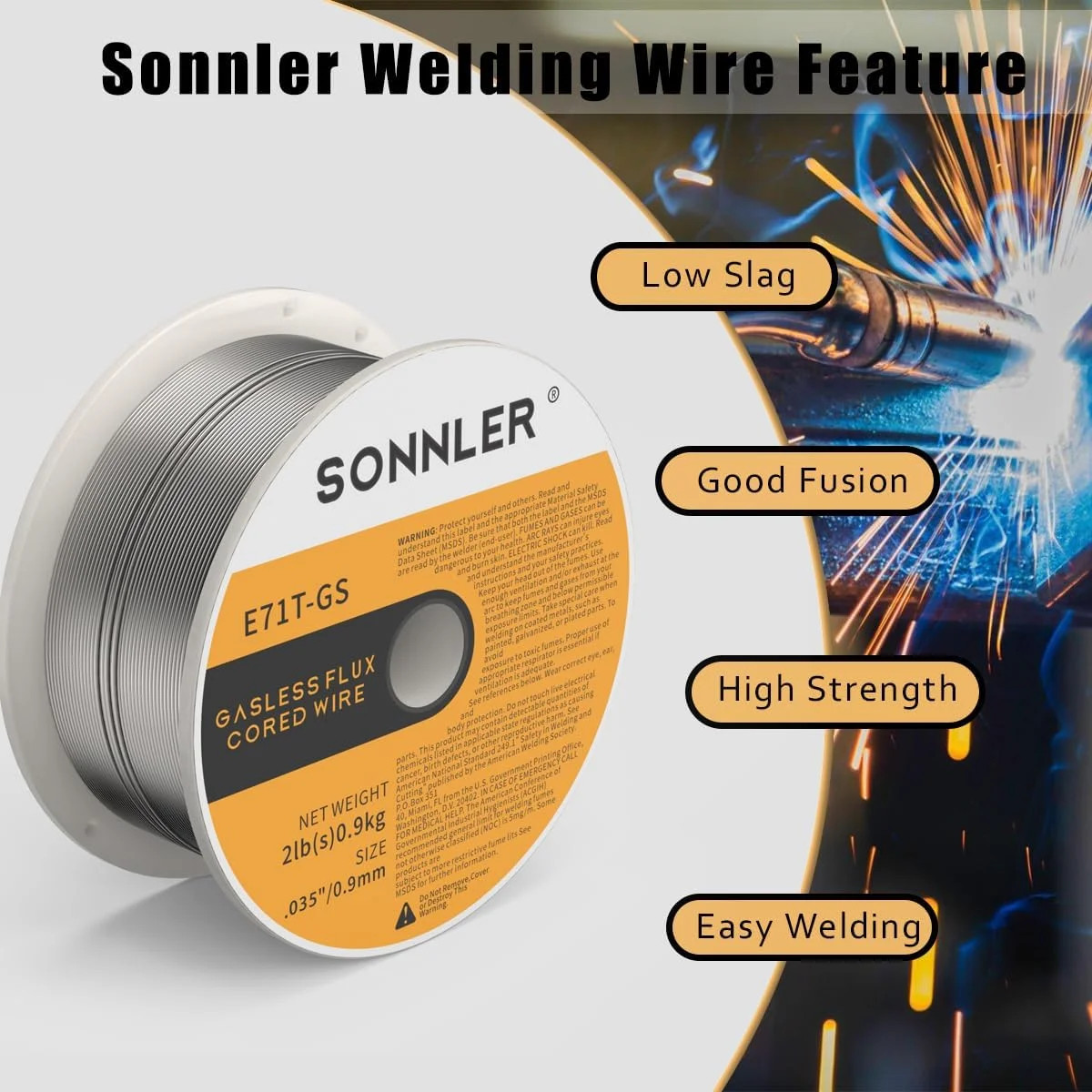 3 Packs 2-Pound 035 Flux Core Welding Wire,SONNLER E71T-GS Mig Welding Wire | Lo