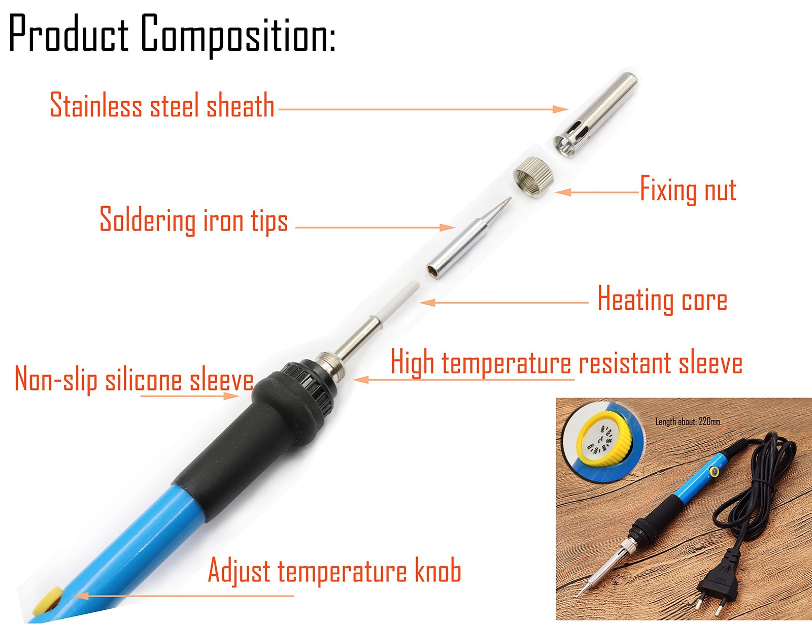 LBY Electric Soldering Iron Kit, (60W,110V) Adjustable Temperature Blue