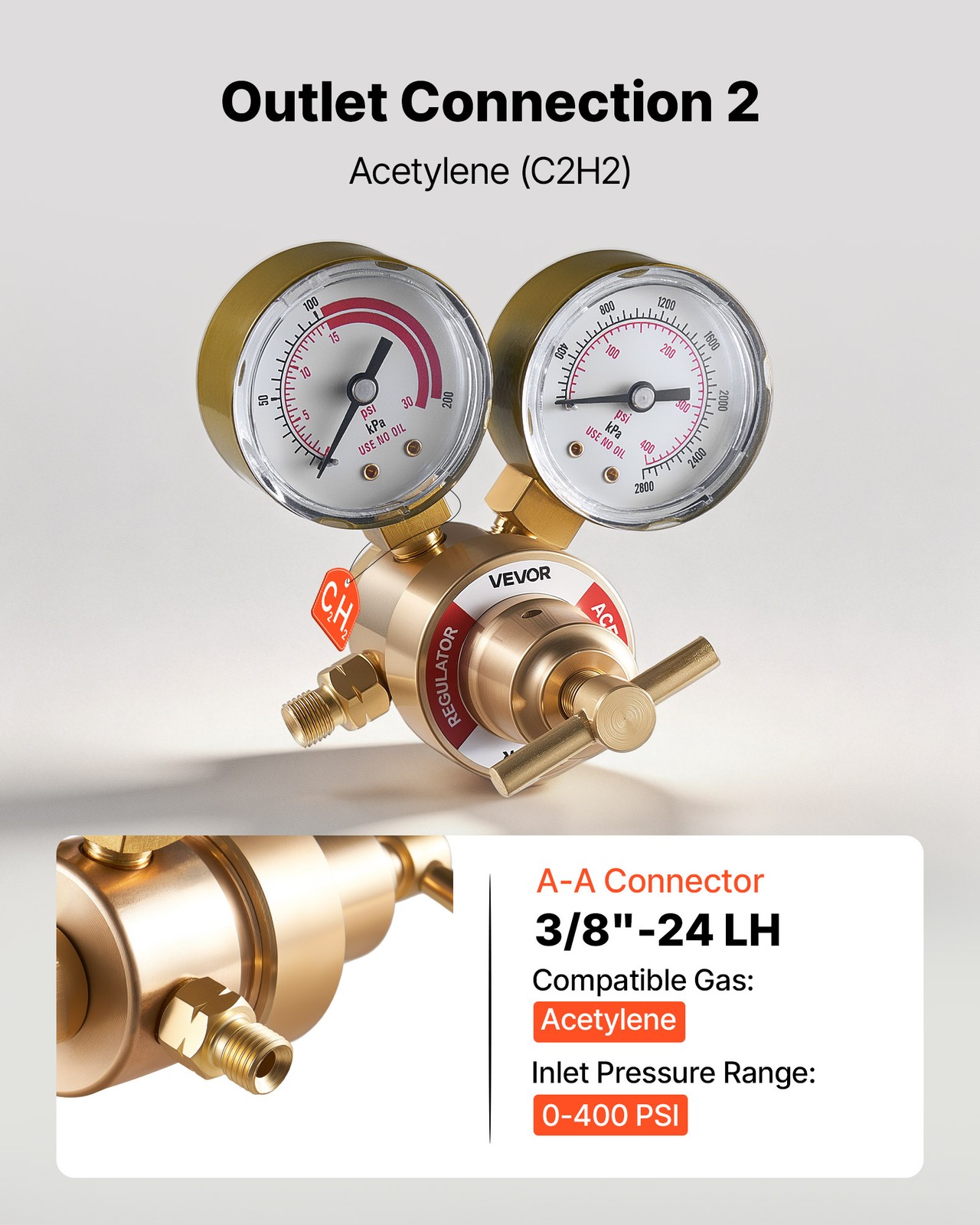 VEVOR Oxygen Acetylene Regulator Set 0-4000PSI and 0-400PSI Welding Gas Gauges