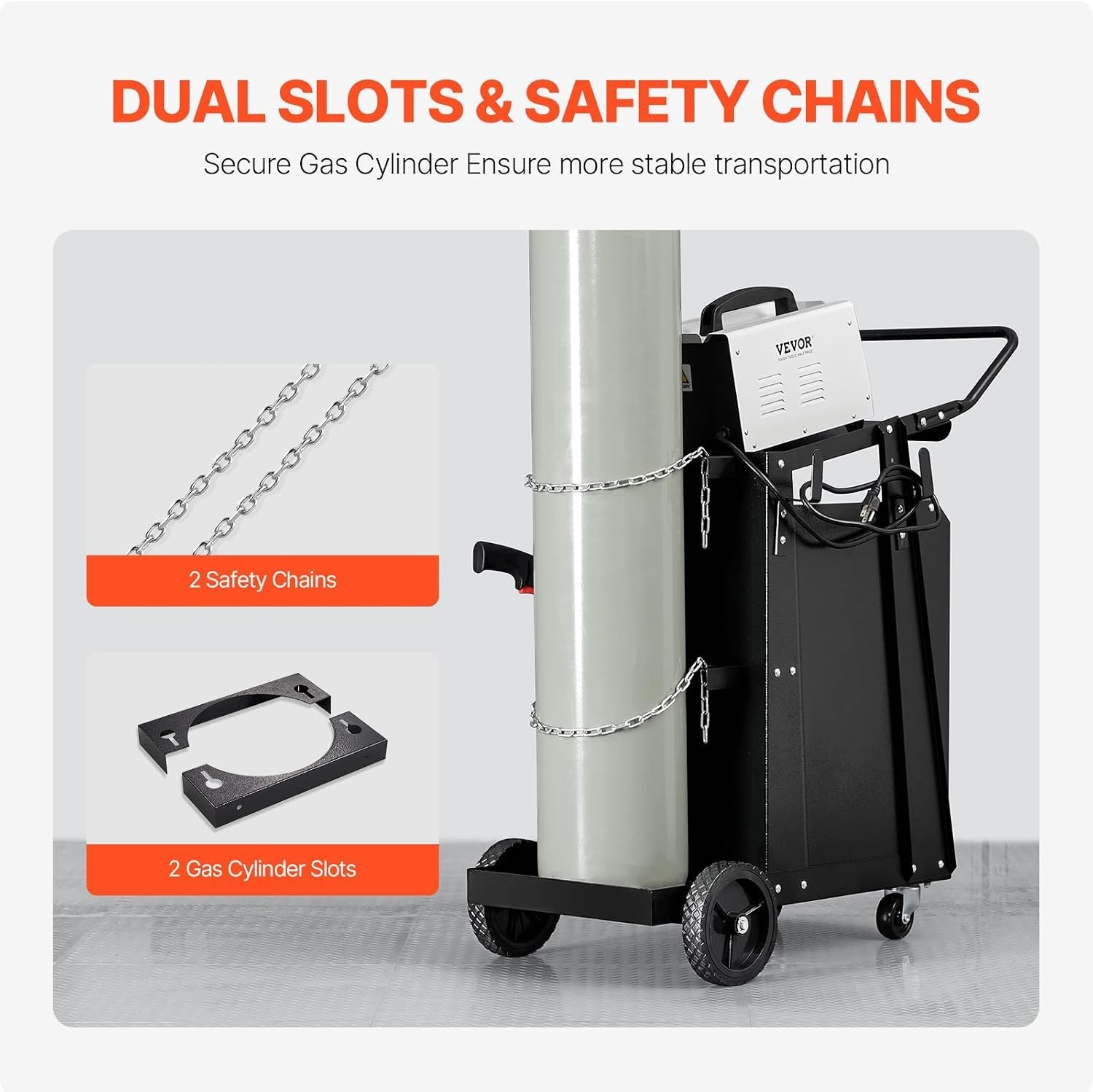Durable 2 Drawer Welding Cart – 360° Swivel Wheels & Tank Safety Chains Included