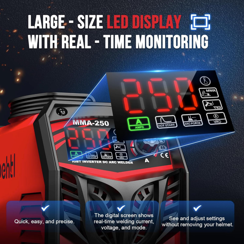 250Amp Stick Welder 110V/220V Dual Voltage, with LED Display ARC Welding
