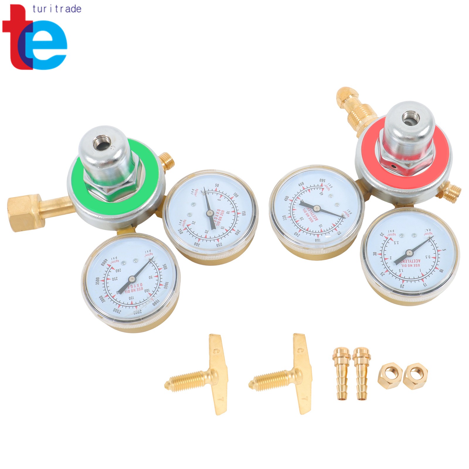 Welding Torch Kit Brass Oxygen CGA-540 & Acetylene CGA-510 Regulators Gauges