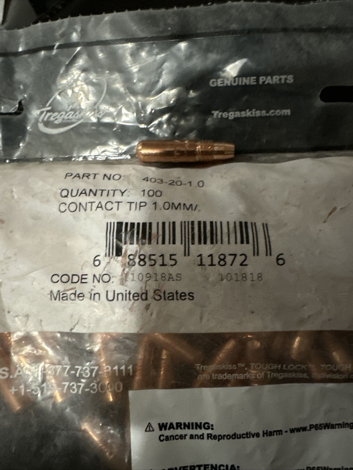 (94Pcs) TREGASKISS,403-20-1 , Contact Tip,1.0MM/ 045R – NEW