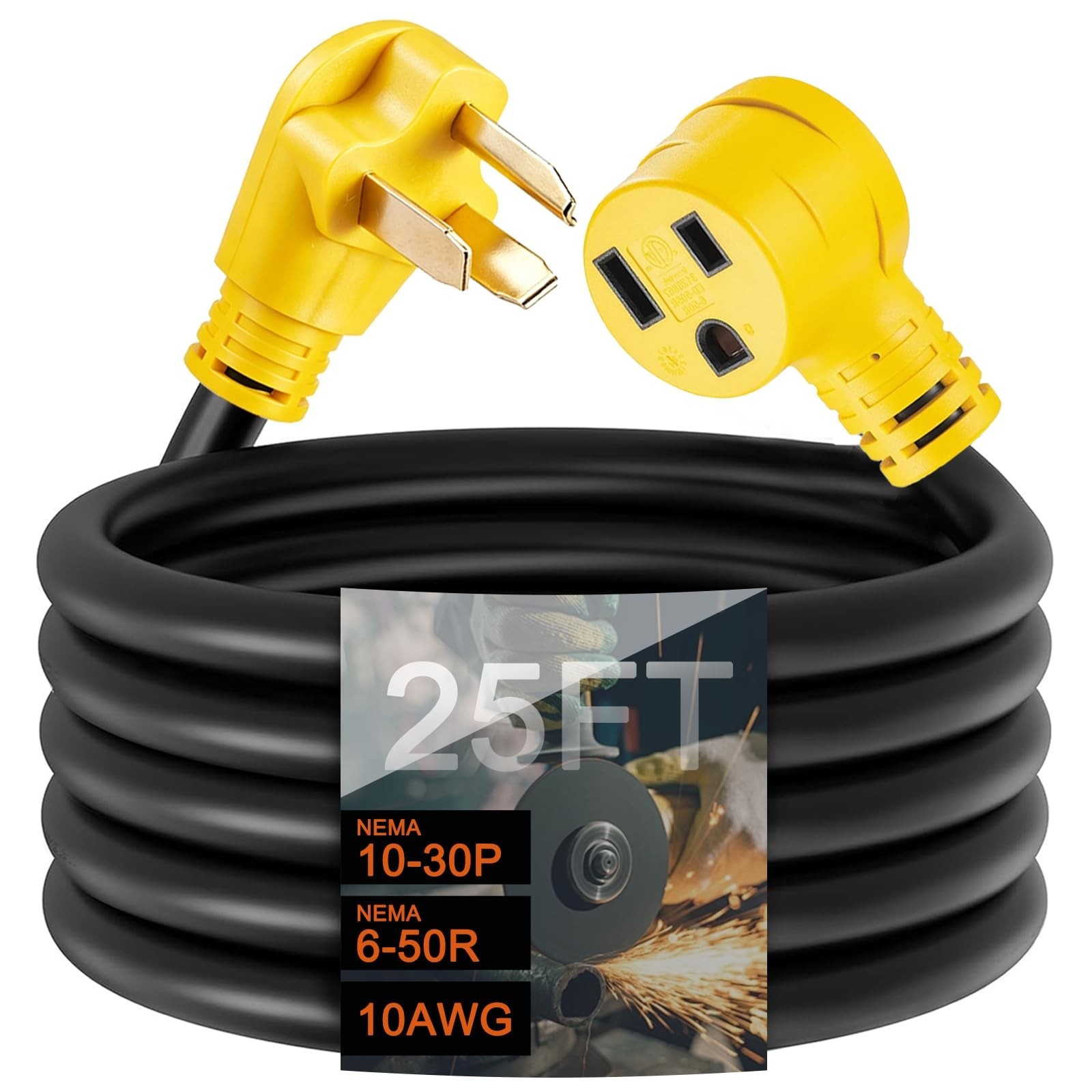 Welding Adapter Cord 25ft NEMA 10-30P to 6-50R, 30A 3-Prong Plug, ETL Listed, He