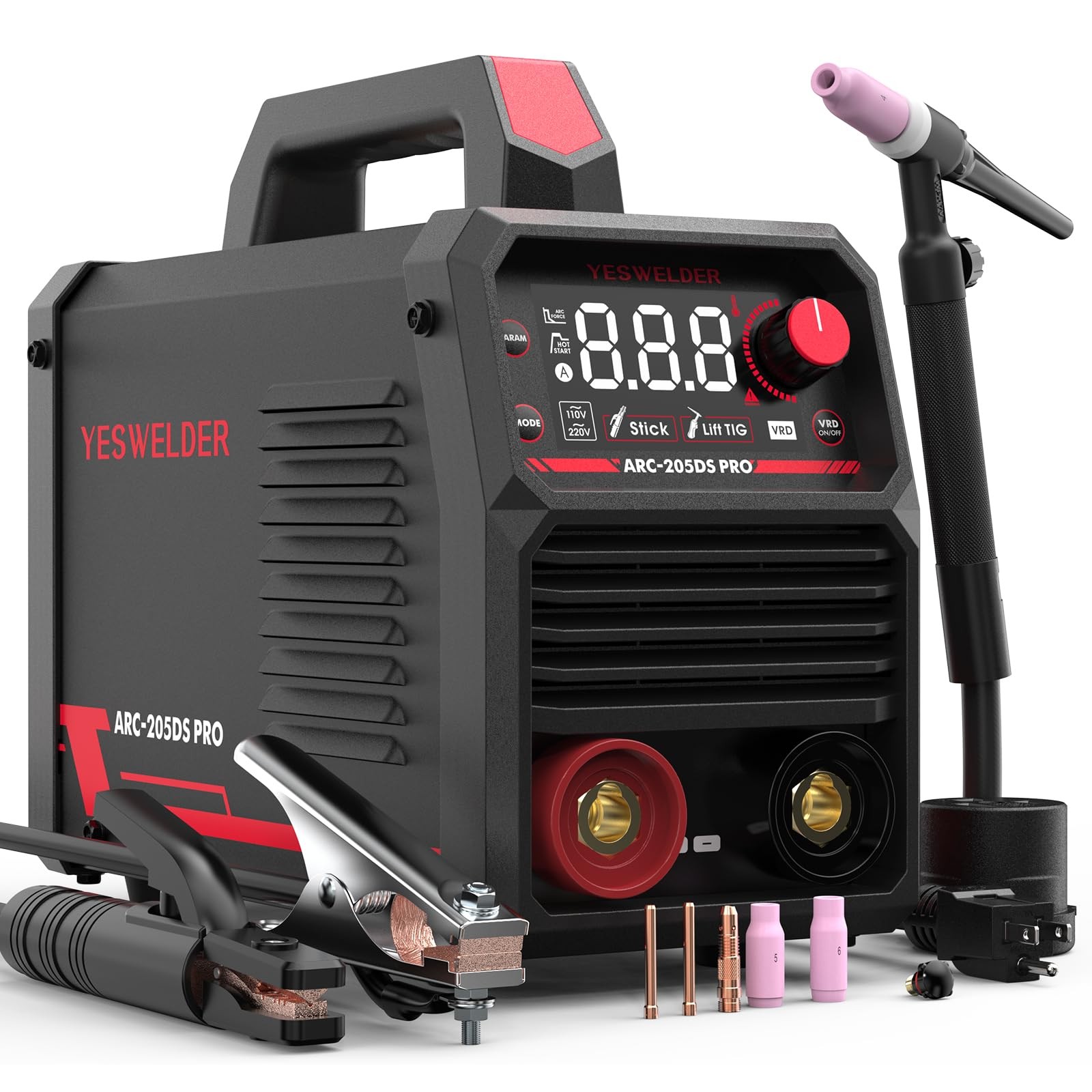 YESWELDER 205Amp Stick Welder Large LED Display Lift TIG
