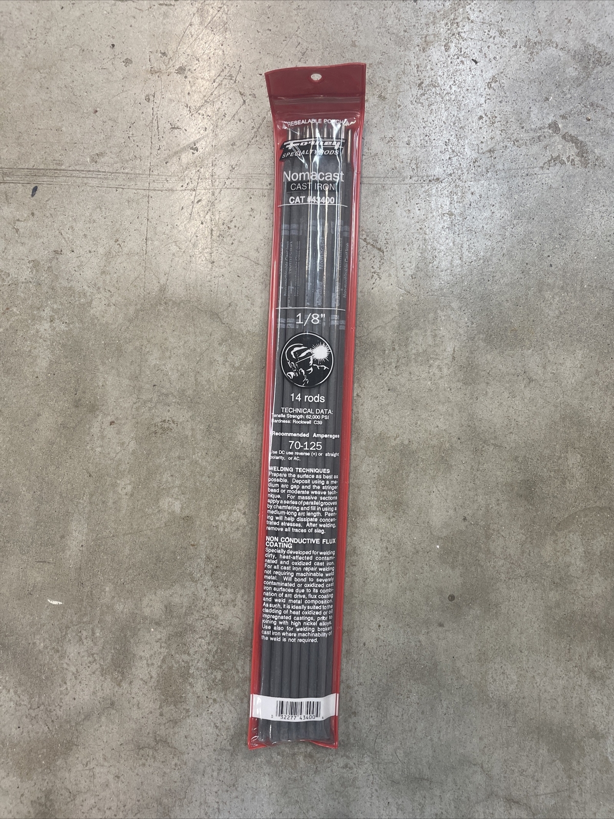 Forney 1/8” Dia x 14” L Non-Machinable Cast Iron Welding Rods 62000 psi 1 lb