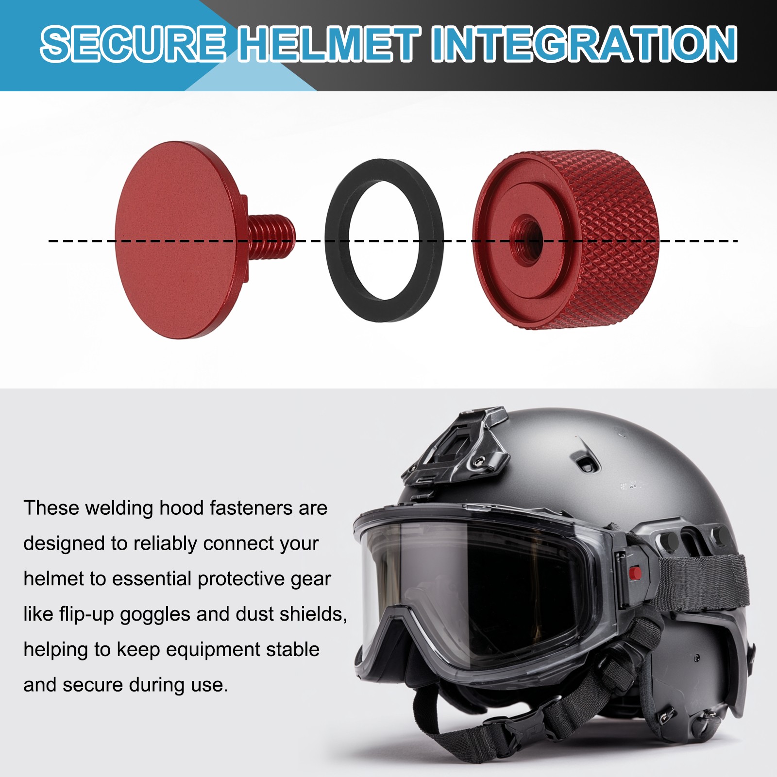 Welding Hood Helmet Fasteners, Inside Anti-Slip Rubber Pad with Hole, Red