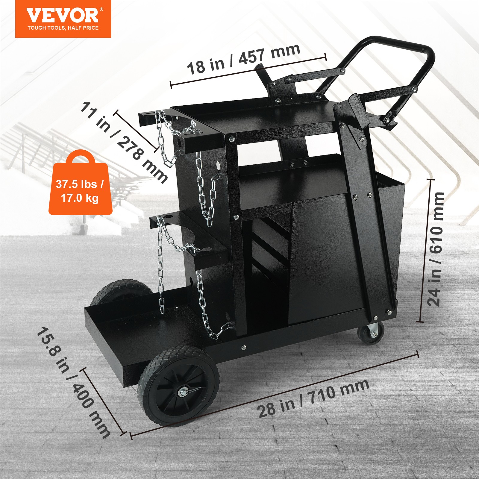 VEVOR Welding Cart 2-Tier 265 LBS Welder Cart with 4 Drawers 360° Swivel Wheels