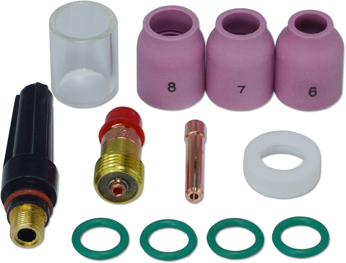 RIVERWELD TIG Stubby Gas Lens Collet Bodies 17GL332 10N24S 3/32″ Glass Cup Clear