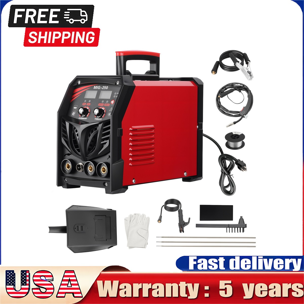 MIG Welder 250A Mig Welding Machine 3-in-1 Flux Core MIG/Stick/Lift TIG Welder