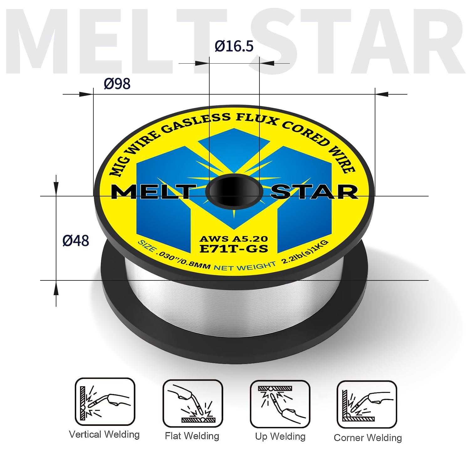 Meltstar Flux Core Welding Wire, E71T-GS .030 2-Pound Spool Gasless Mild Carb…