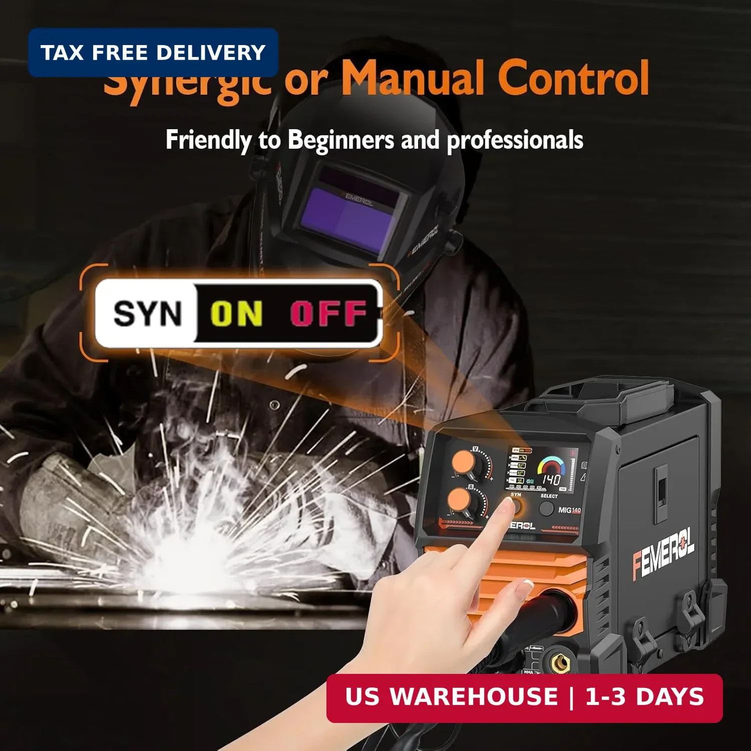 FEMEROL 140A 3 in 1 MIG Welder,Flux Core, MIG/Lift TIG/Stick Welding Machine 110