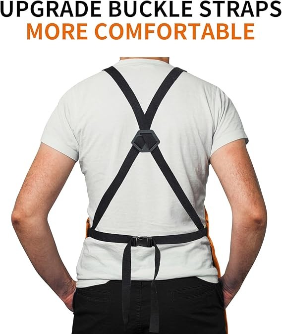 JASIC Cowhide Leather Welding Apron Adjustable, Heat Flame Resistant w/6 Pockets
