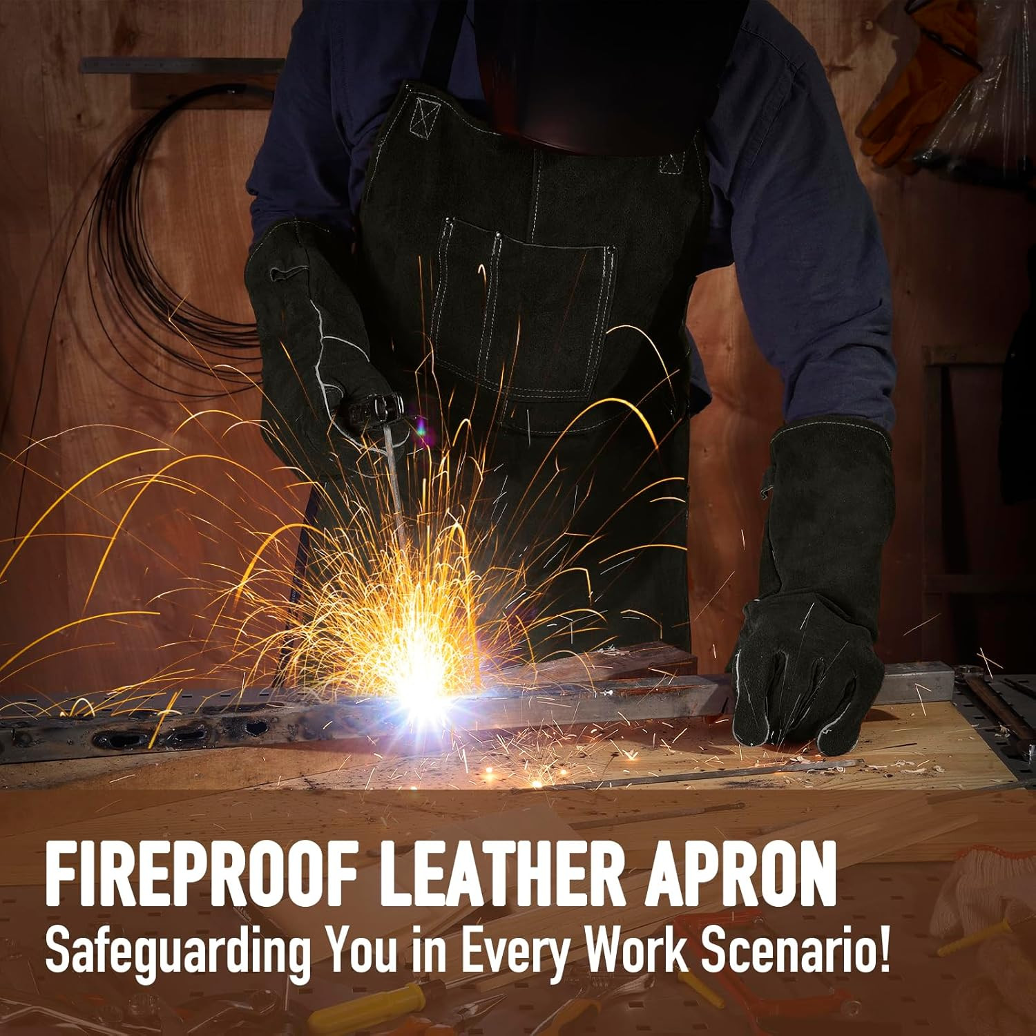 Leather Welding Work Apron – Heat Resistant & Flame Resistant Bib Apron, Flame R