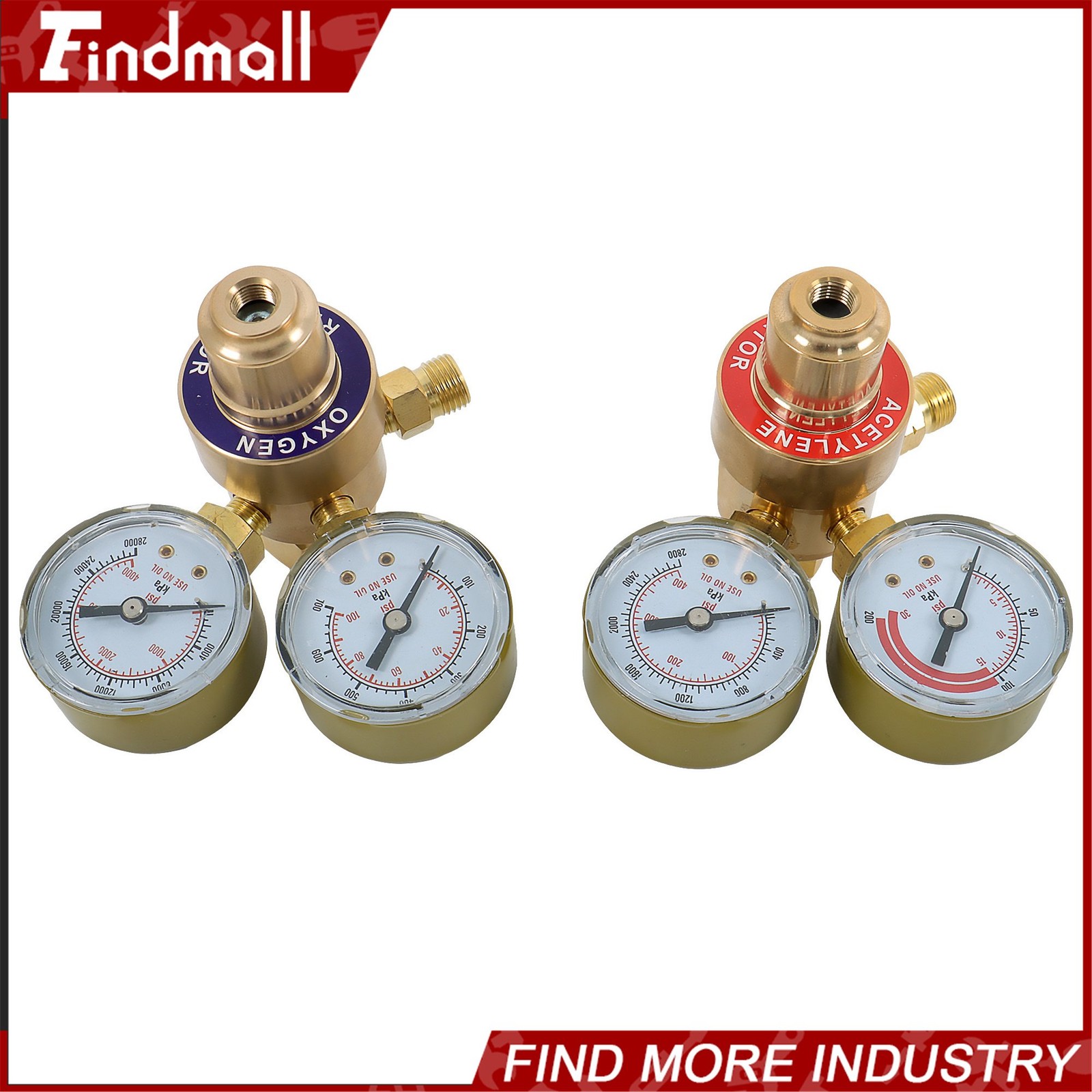 Findmall Solid Brass Oxygen and Acetylene Regulators, CGA540 and CGA200