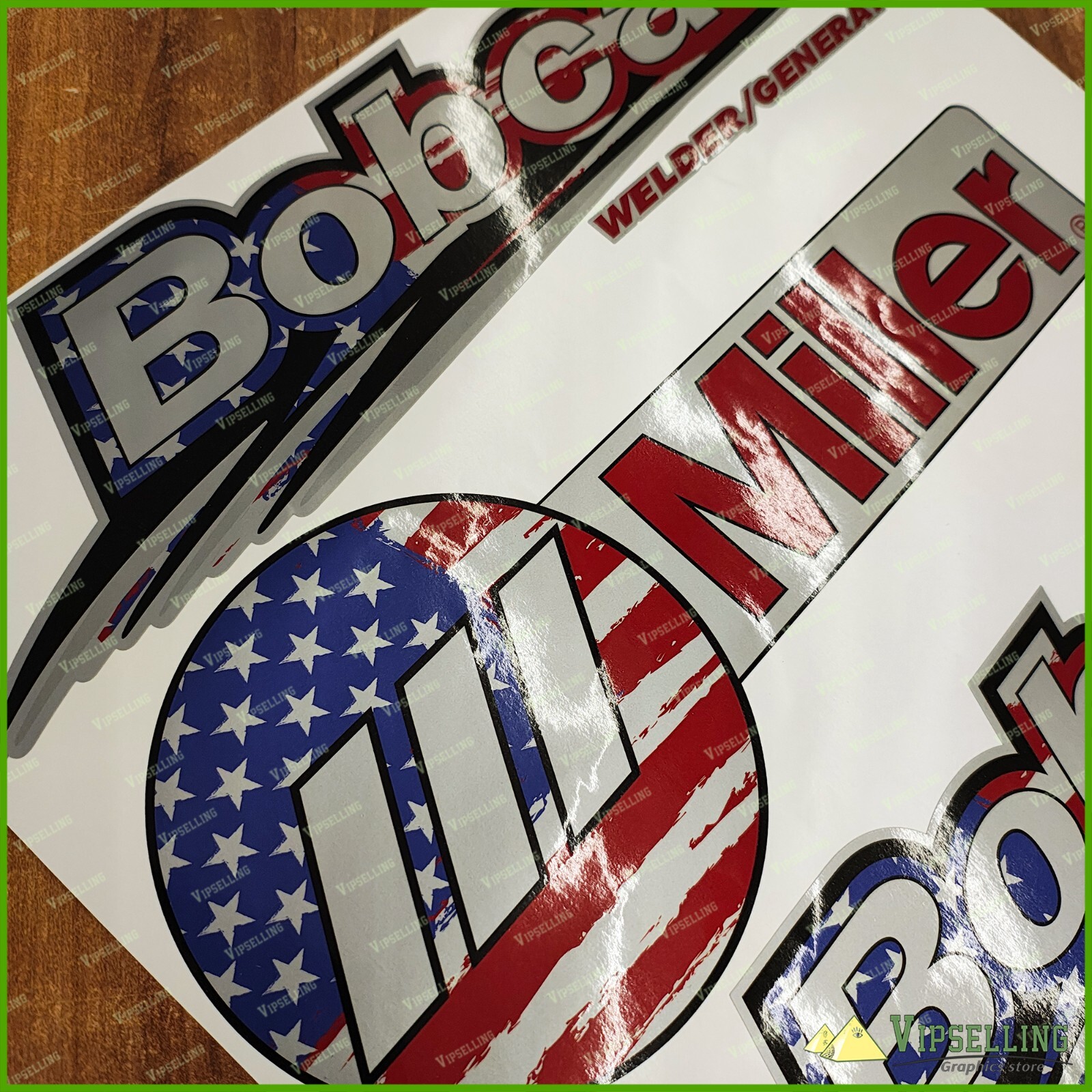 Patriotic USA Silver Miller Welder Generator Bobcat Laminated Decals Stickers