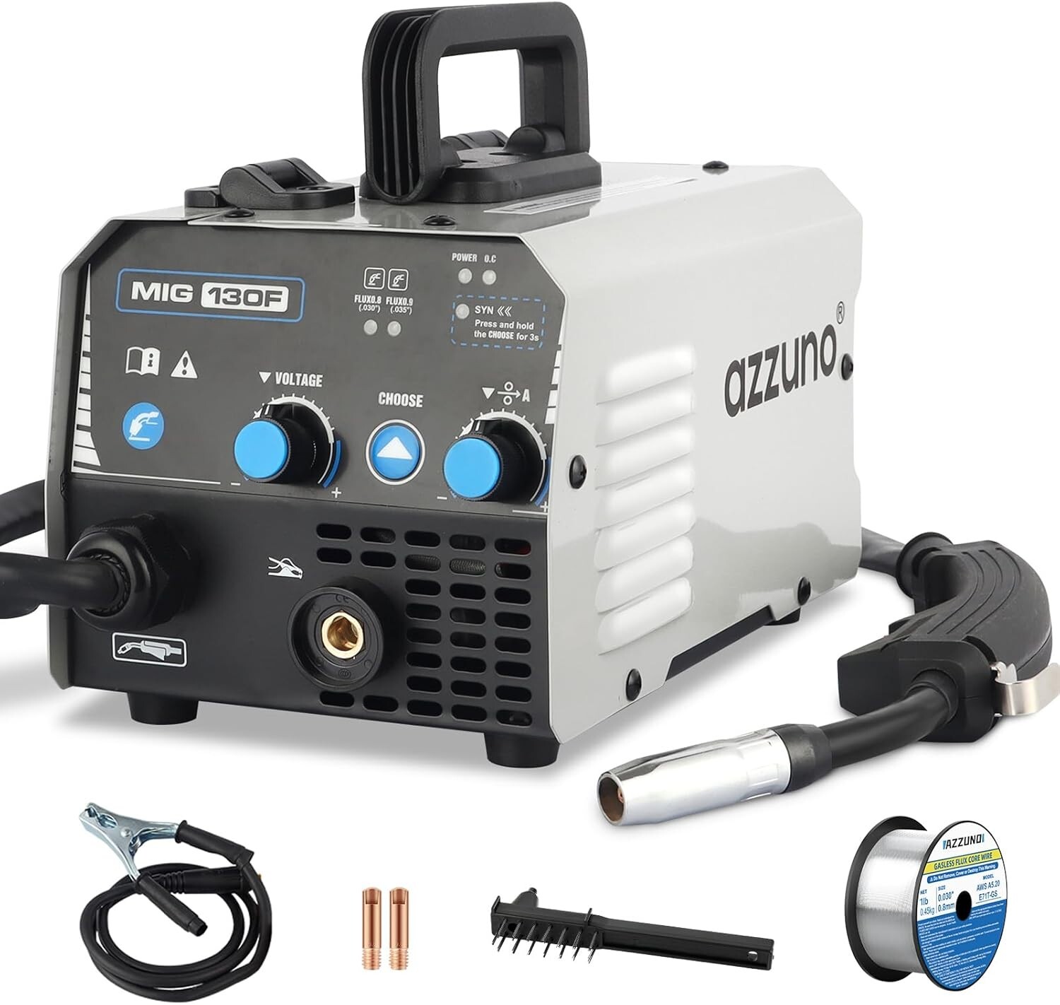 AZZUNO MIG Welder,Flux Core Welder Machine 110V 130Amp, Gasless MIG Welding Mach