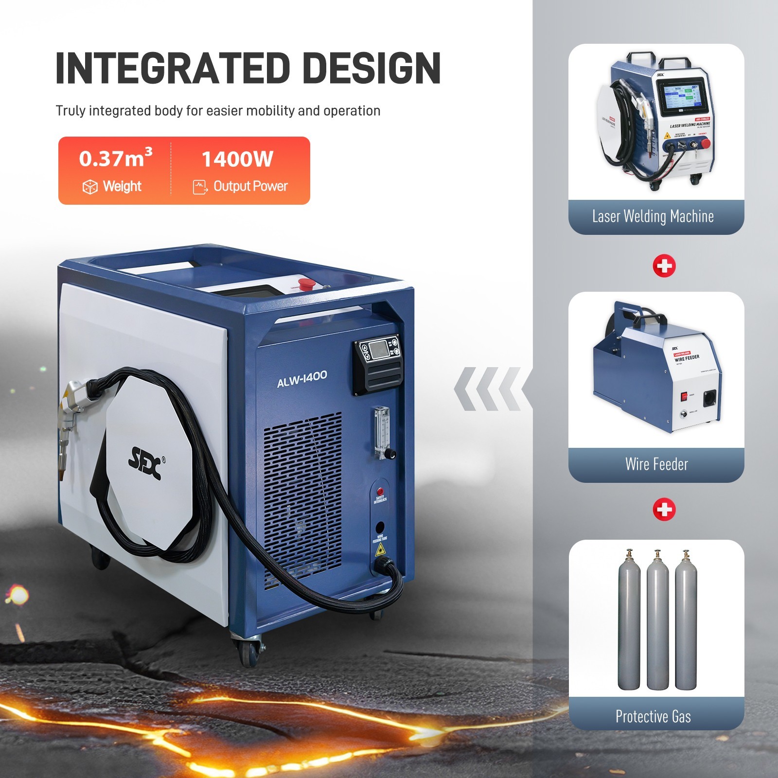 1400W Aircooled Built-in Shielding Gas Laser Welding Machine 3 in 1 Laser Welder