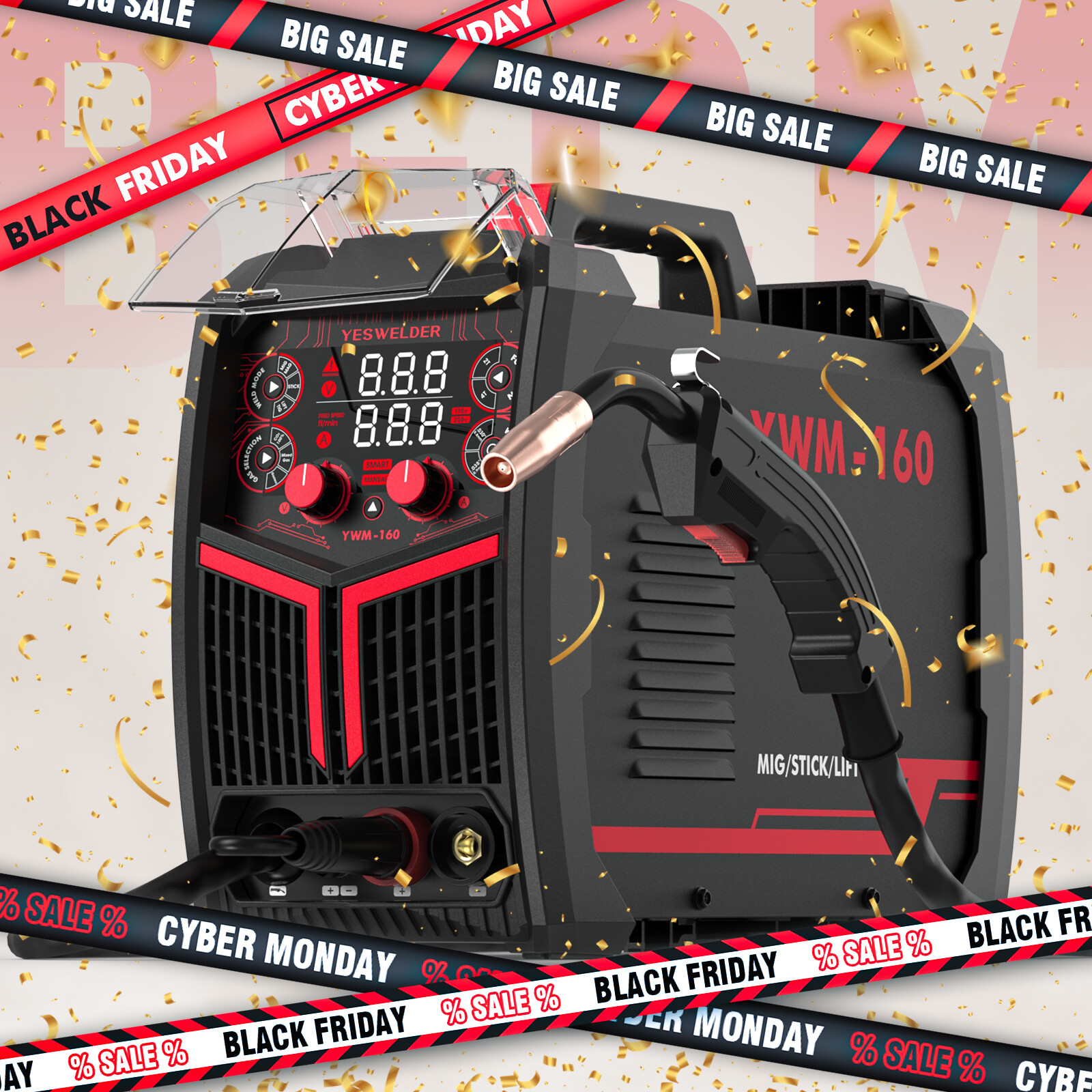 MIG Welder 160Amp 110V/220V, MIG/ Lift TIG/ Stick/ Flux Cored welding machine