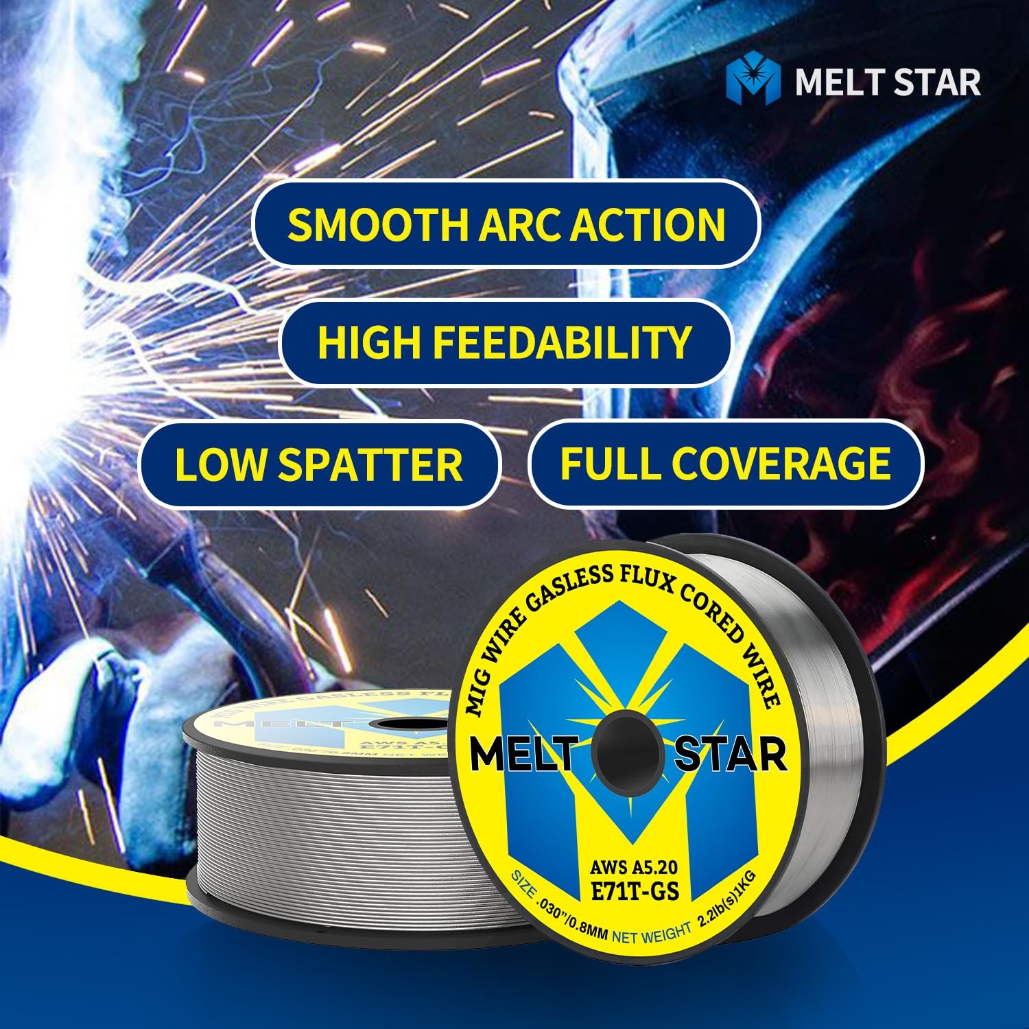 Meltstar Flux Core Welding Wire, E71T-GS .030 2-Pound Spool Gasless Mild Carb…