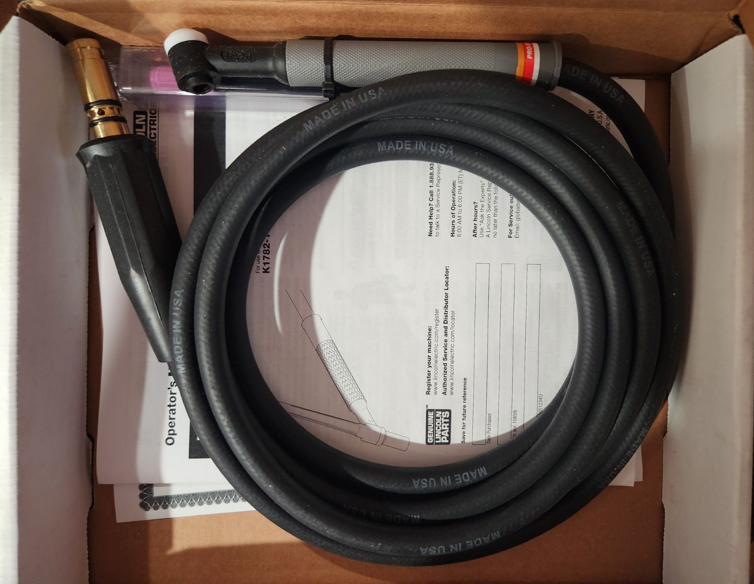 LINCOLN ELECTRIC K1782-16 PTA-9 TIG TORCH ASSEMBLY, 150A, 12.5FT, RIGID HEAD
